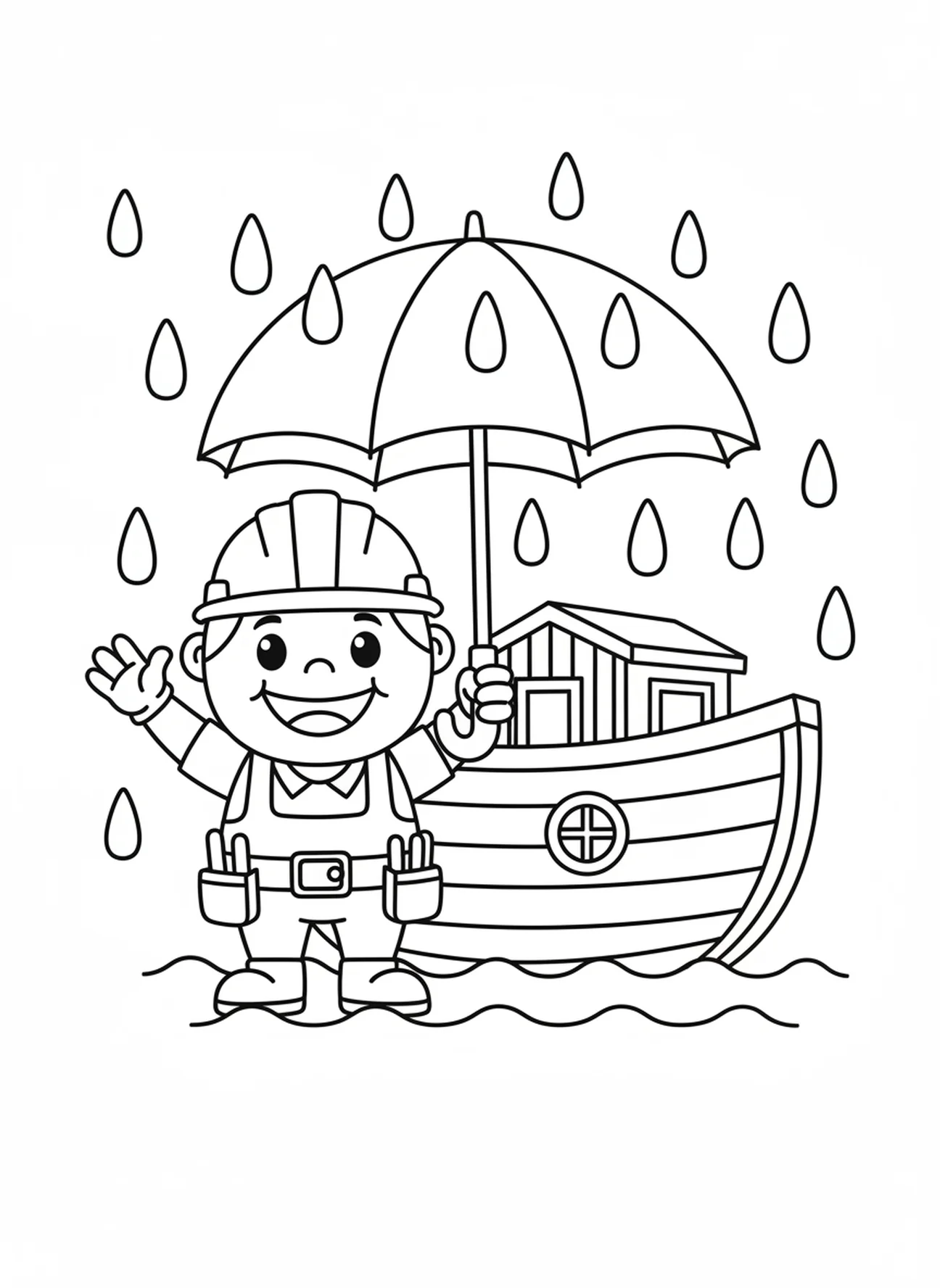 Bauer mit Regenschirm, Toren Bauer Sand Malvorlage für Vorschulkinder im Alter von 3-5 Jahren