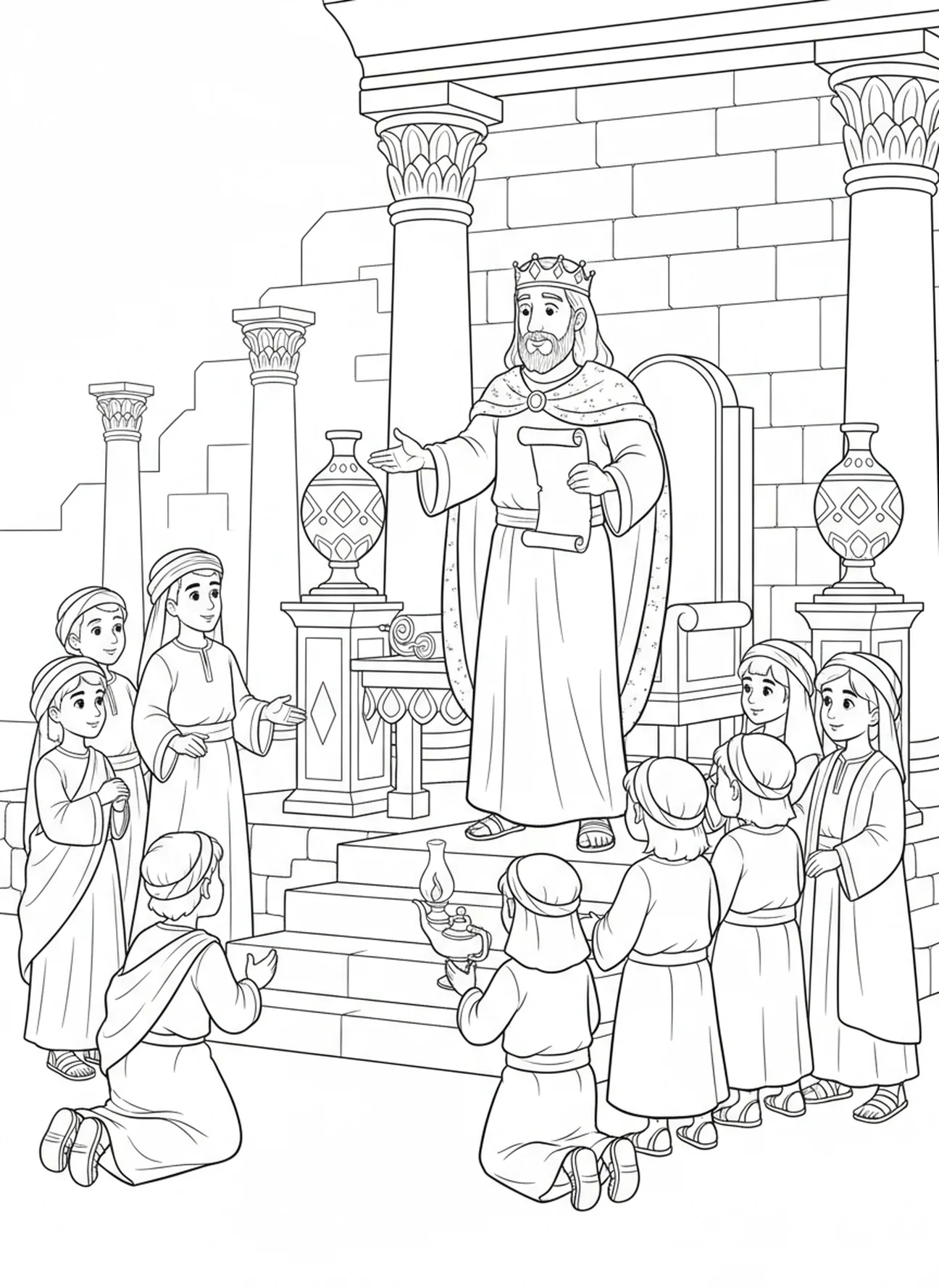 Guter König am Gerichtstag, Ausmalbild für die Sonntagsschule für Kinder im Alter von 5-12 Jahren