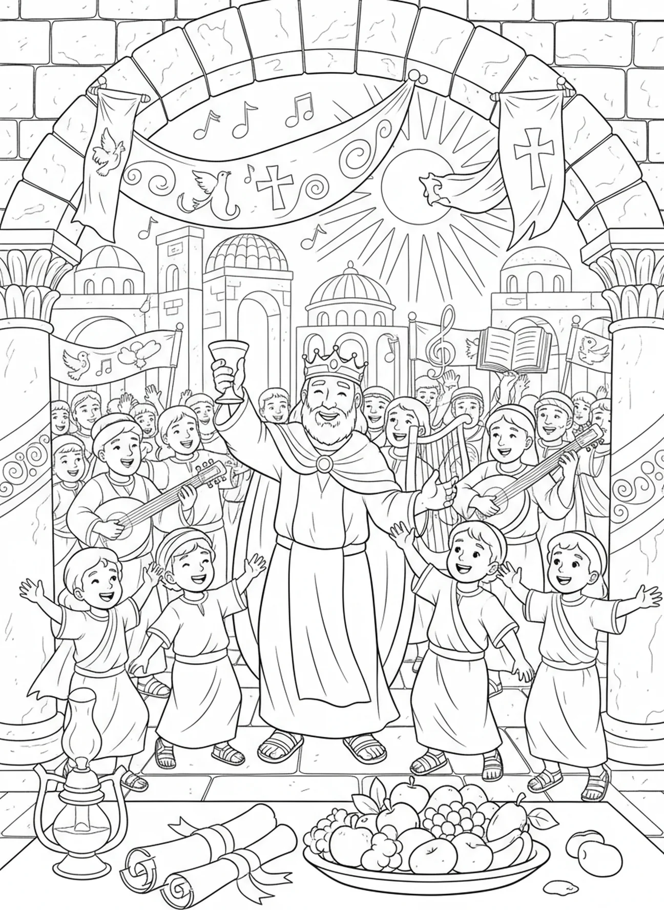Feier des guten Königs, Ausmalbild für die Sonntagsschule für Kinder im Alter von 5-12 Jahren