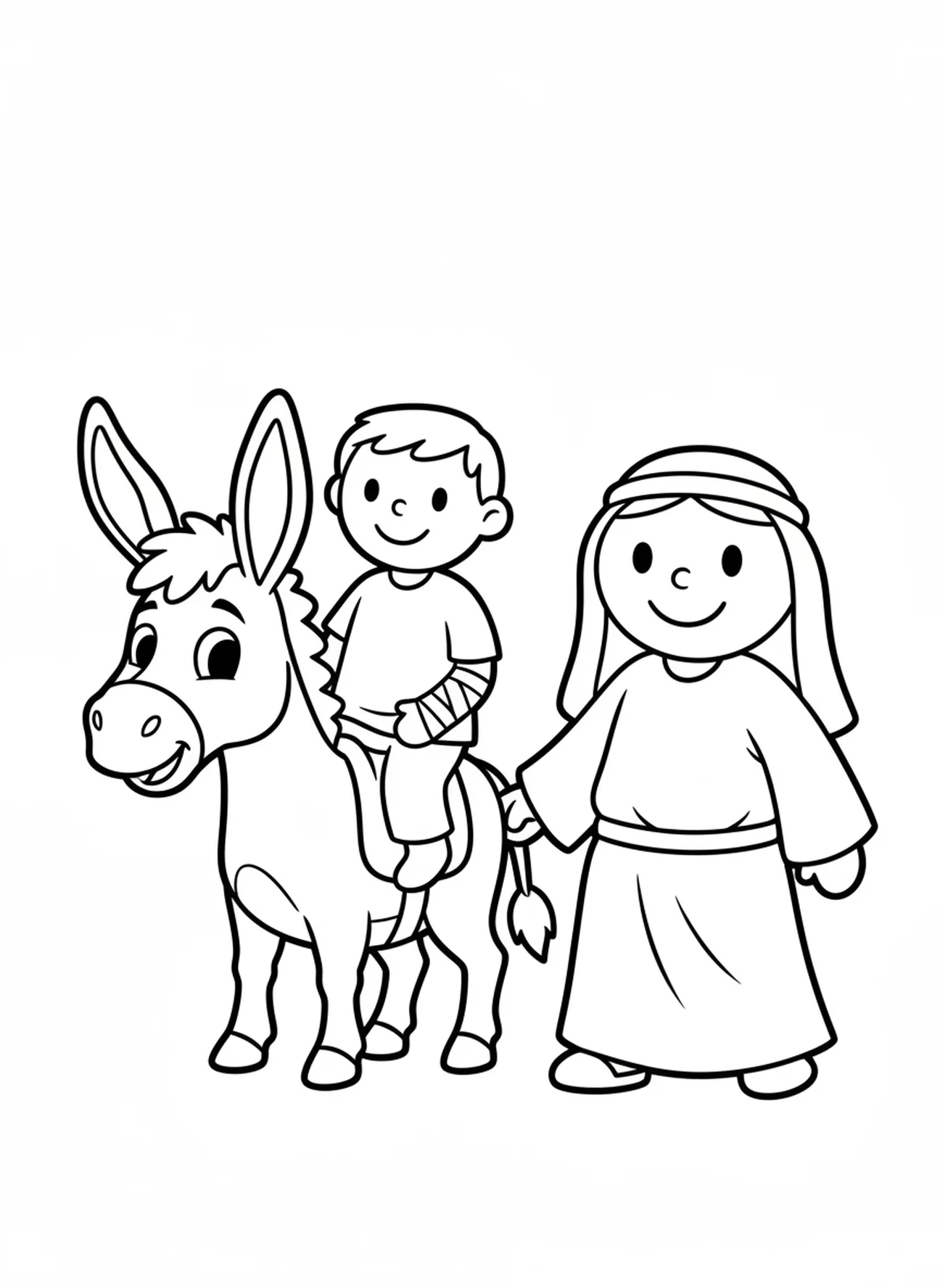 Âne portant un homme blessé, page à colorier du Bon Samaritain pour les enfants d'âge préscolaire de 3 à 5 ans
