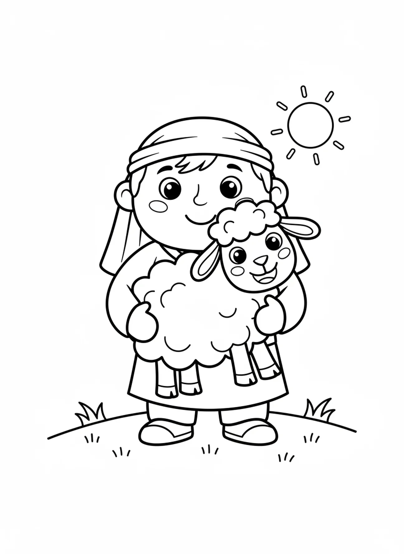 Pasteur tenant un mouton, page à colorier du Bon Pasteur pour les enfants d'âge préscolaire de 3 à 5 ans