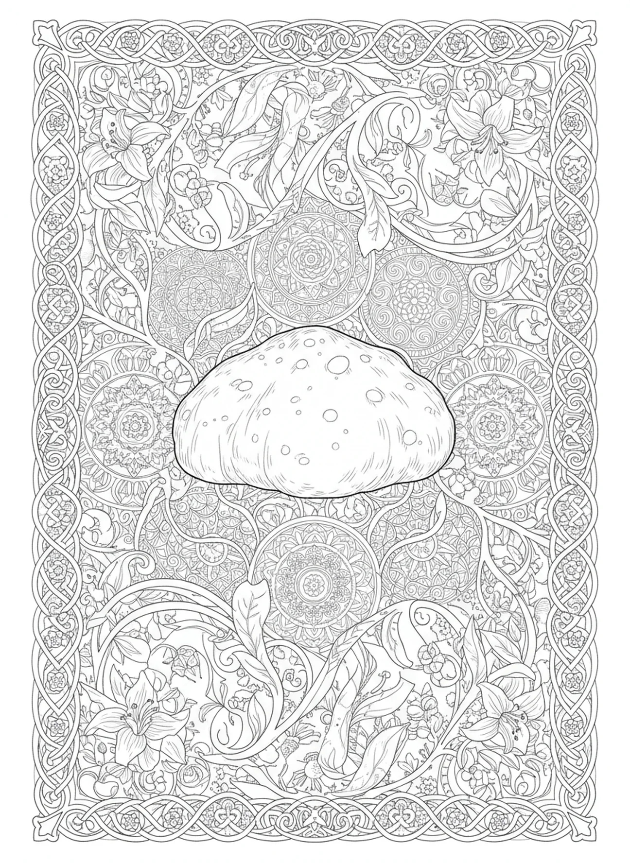 Massa crescendo com fermento, página para colorir Levedura na Farinha no estilo de journaling bíblico para adultos.