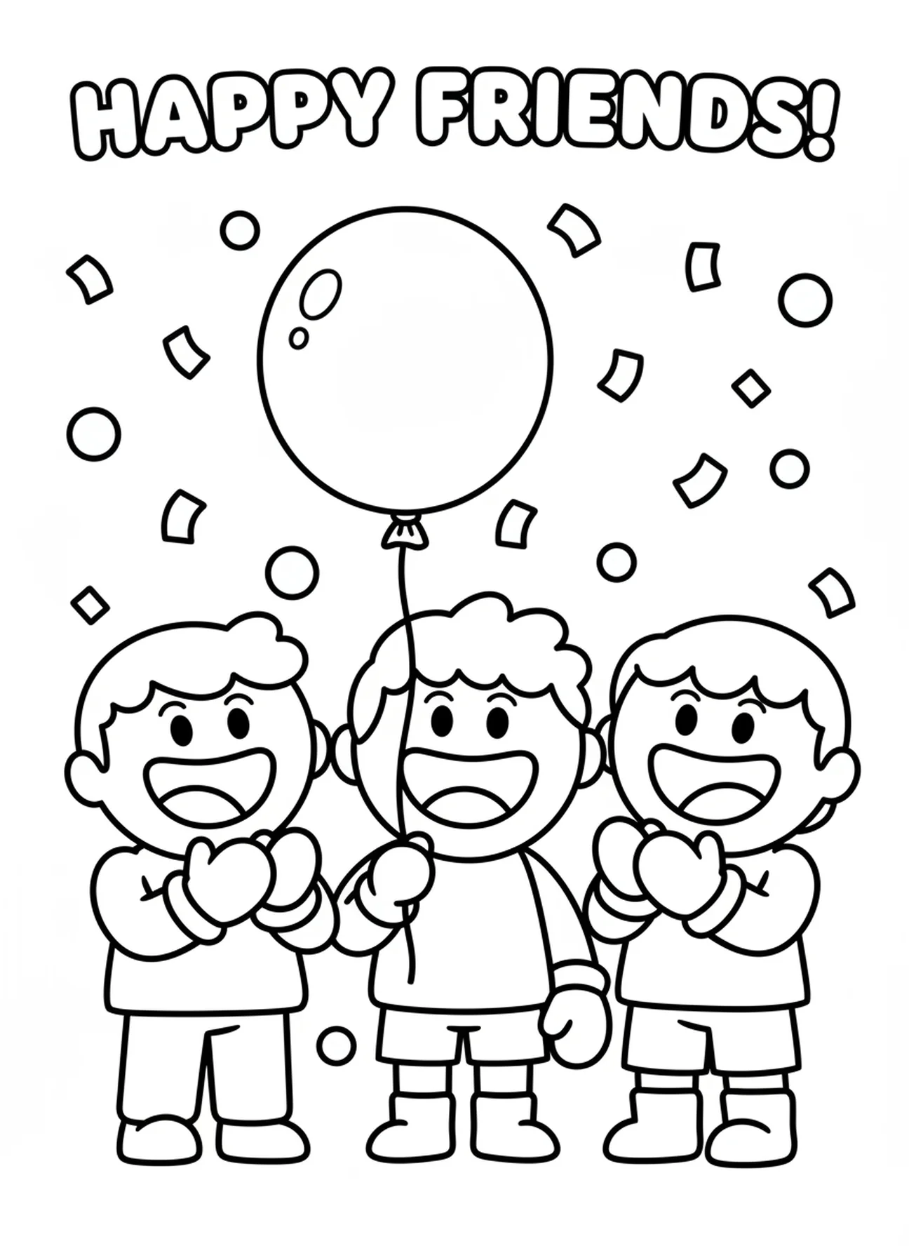 Drei Freunde feiern, Ausmalbild von der verlorenen Münze für Vorschulkinder im Alter von 3-5 Jahren