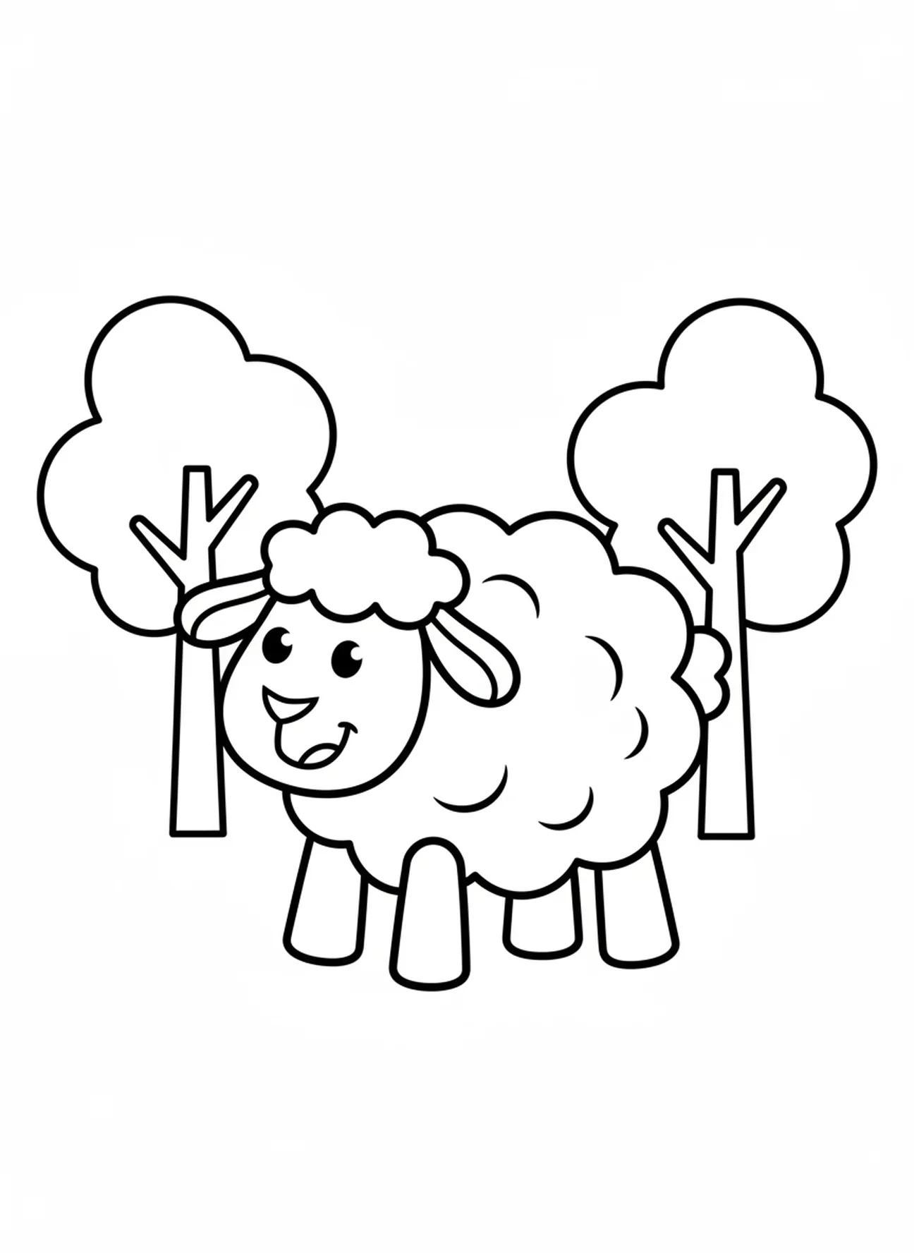Mouton en dessin animé dans la forêt, page à colorier du Mouton perdu pour les enfants d'âge préscolaire de 3 à 5 ans