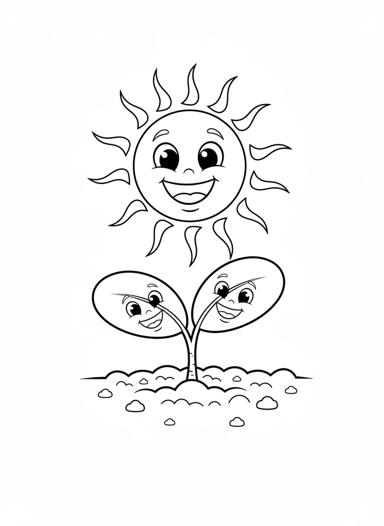 Pequeña planta de mostaza brotando, página para colorear del crecimiento del árbol de la semilla de mostaza para niños de 5 a 10 años