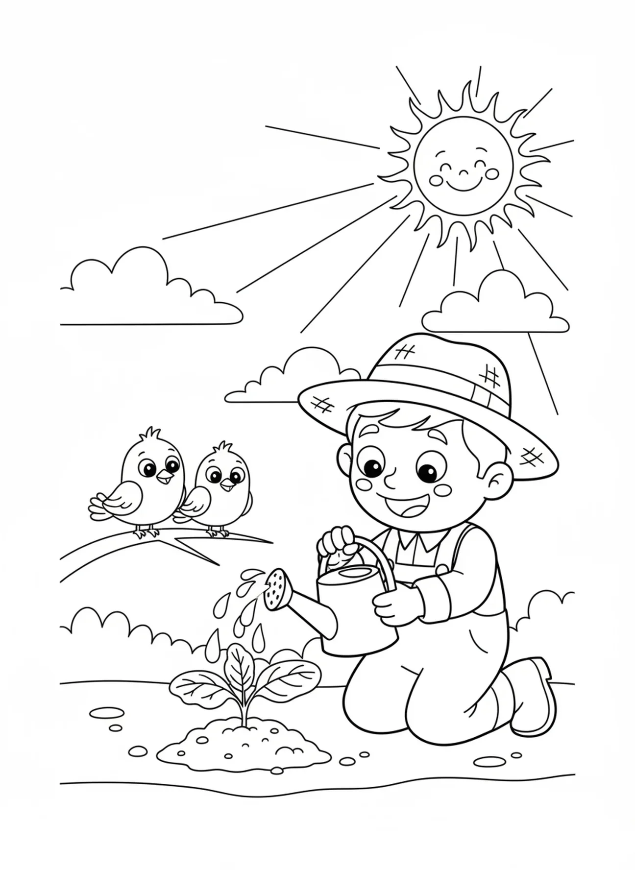Jeune plant de moutarde en germination, page à colorier sur la graine de moutarde pour les enfants de 5 à 10 ans