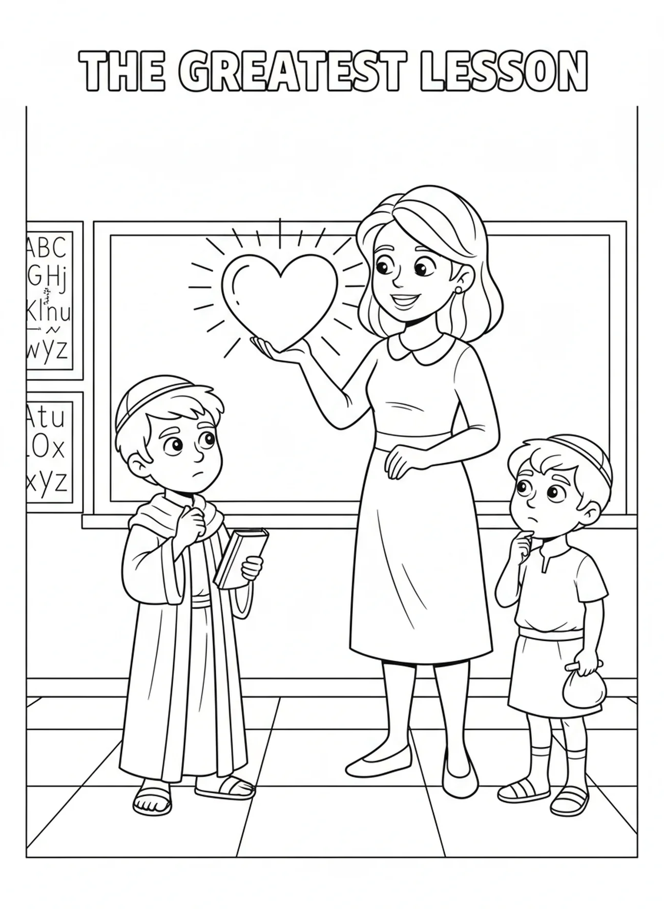 Symbole de cœur, page à colorier du Pharisien et du Collecteur d'impôts pour les enfants de 5 à 10 ans