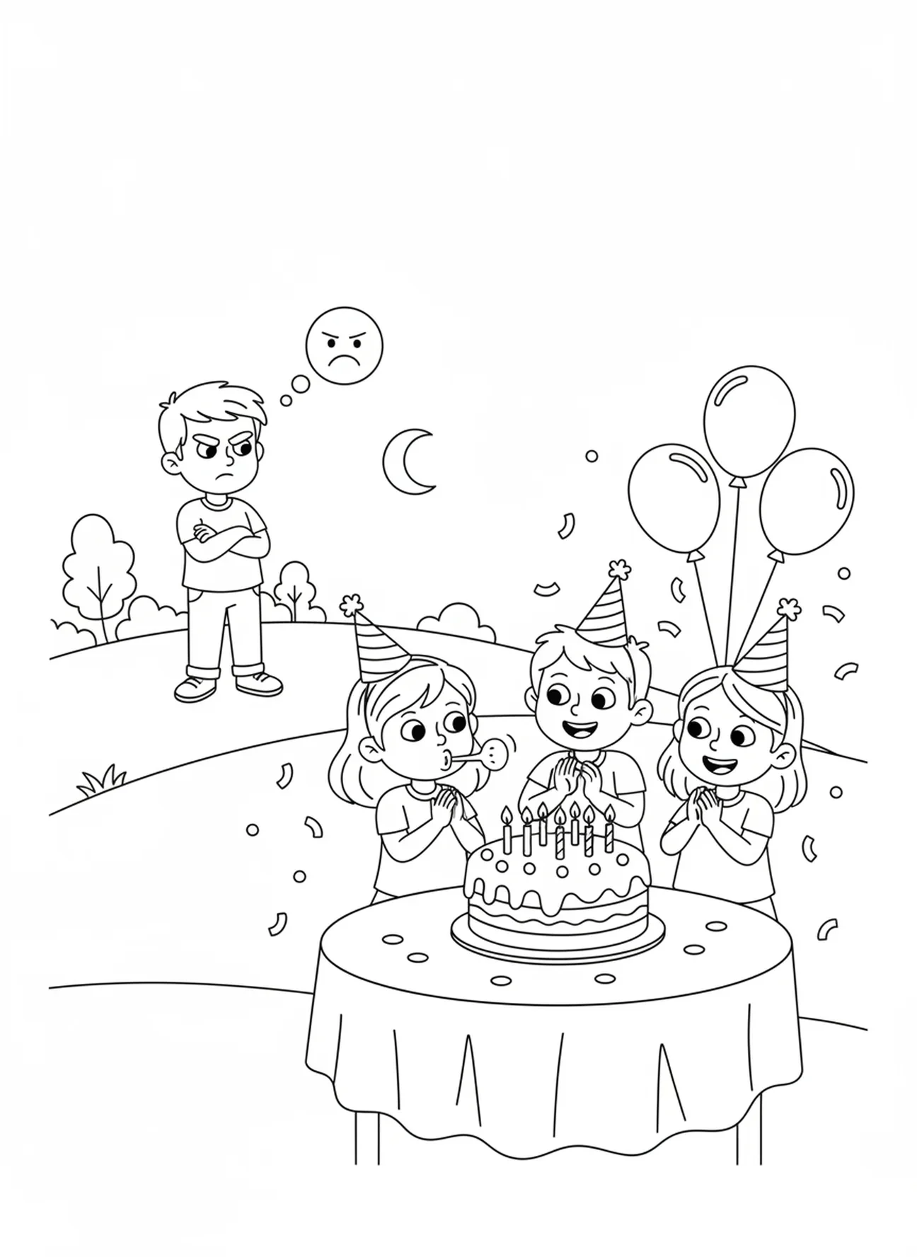 Irmão mais velho observando, página de colorir da Festa de Celebração do Filho Pródigo para crianças de 5 a 10 anos