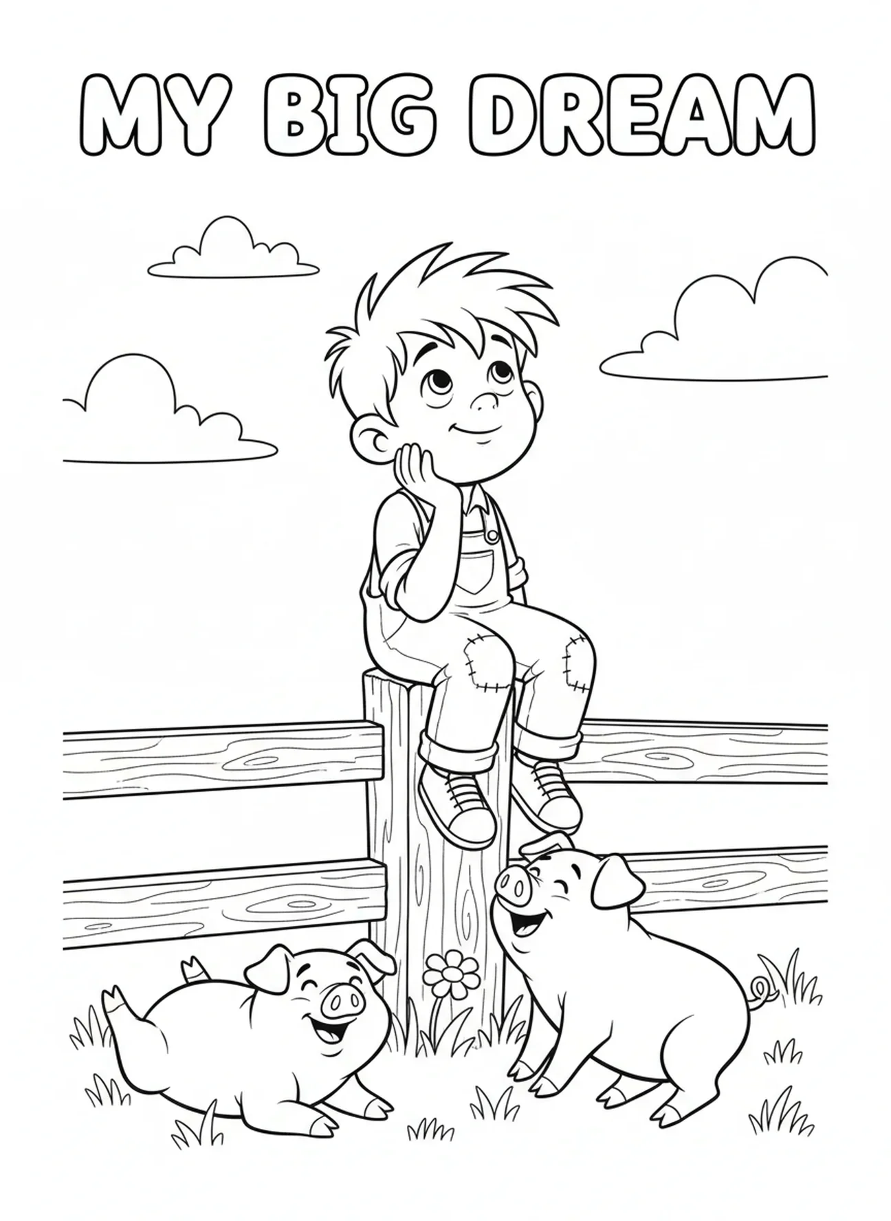Sohn, der an seinen Vater denkt, Ausmalbild vom verlorenen Sohn, der die Schweine füttert, für Kinder im Alter von 5-10 Jahren.