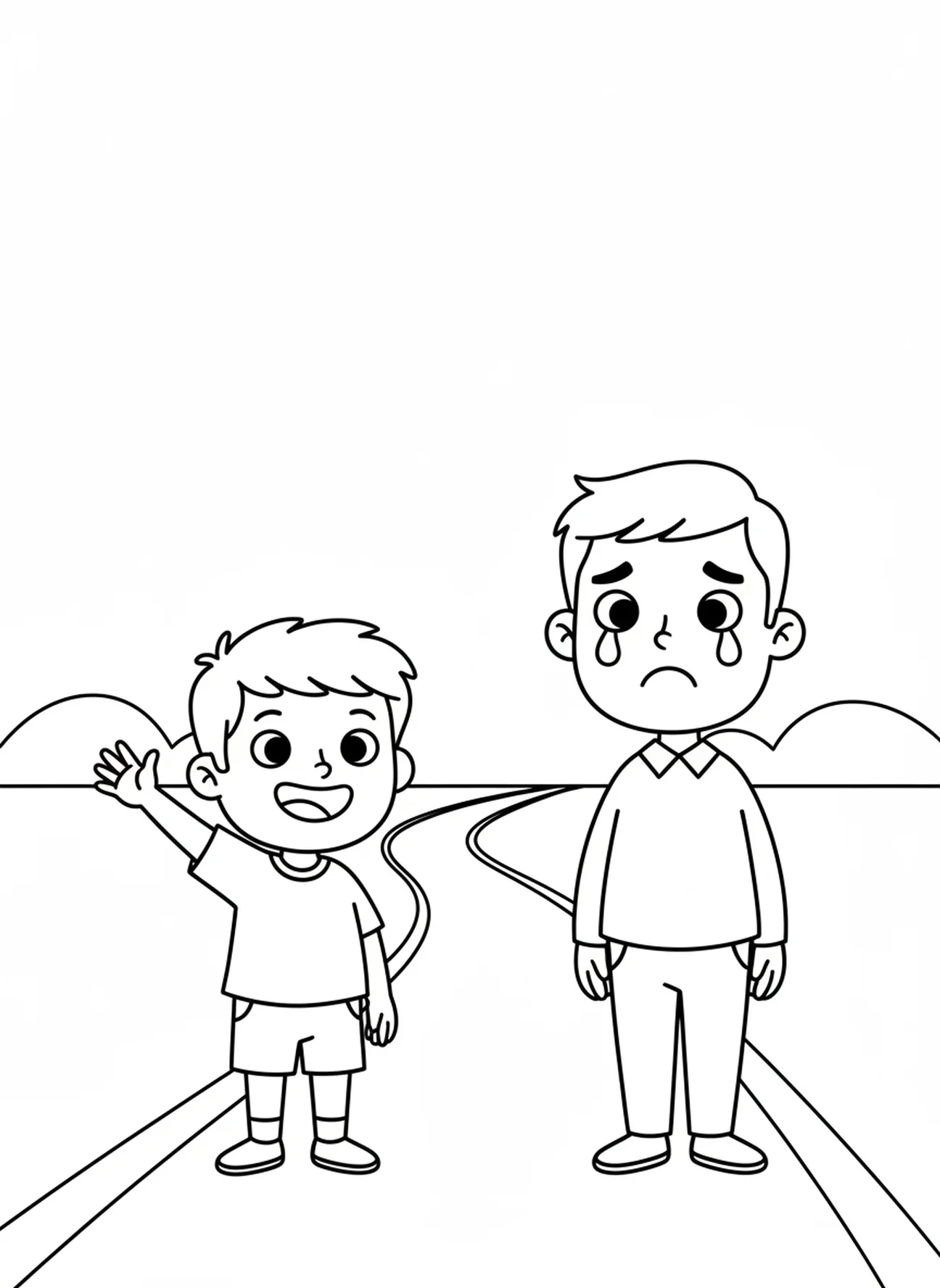 Fils déterminé partant, page à colorier du Fils prodigue pour les enfants d'âge préscolaire de 3 à 5 ans