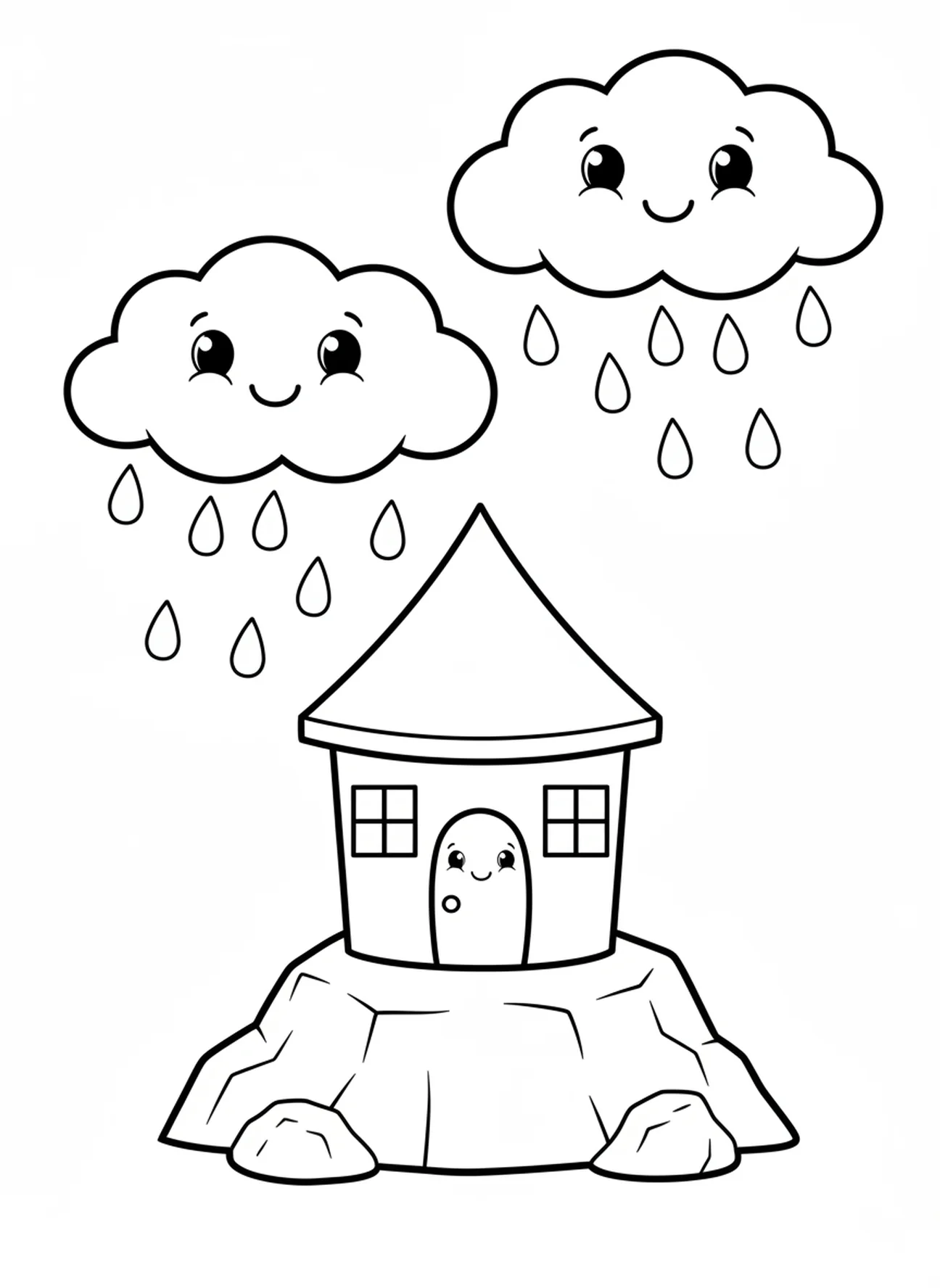 Stürmische Wolken darüber, Ausmalbild von den Weisen und Toren Bauherren für Vorschulkinder im Alter von 3-5 Jahren