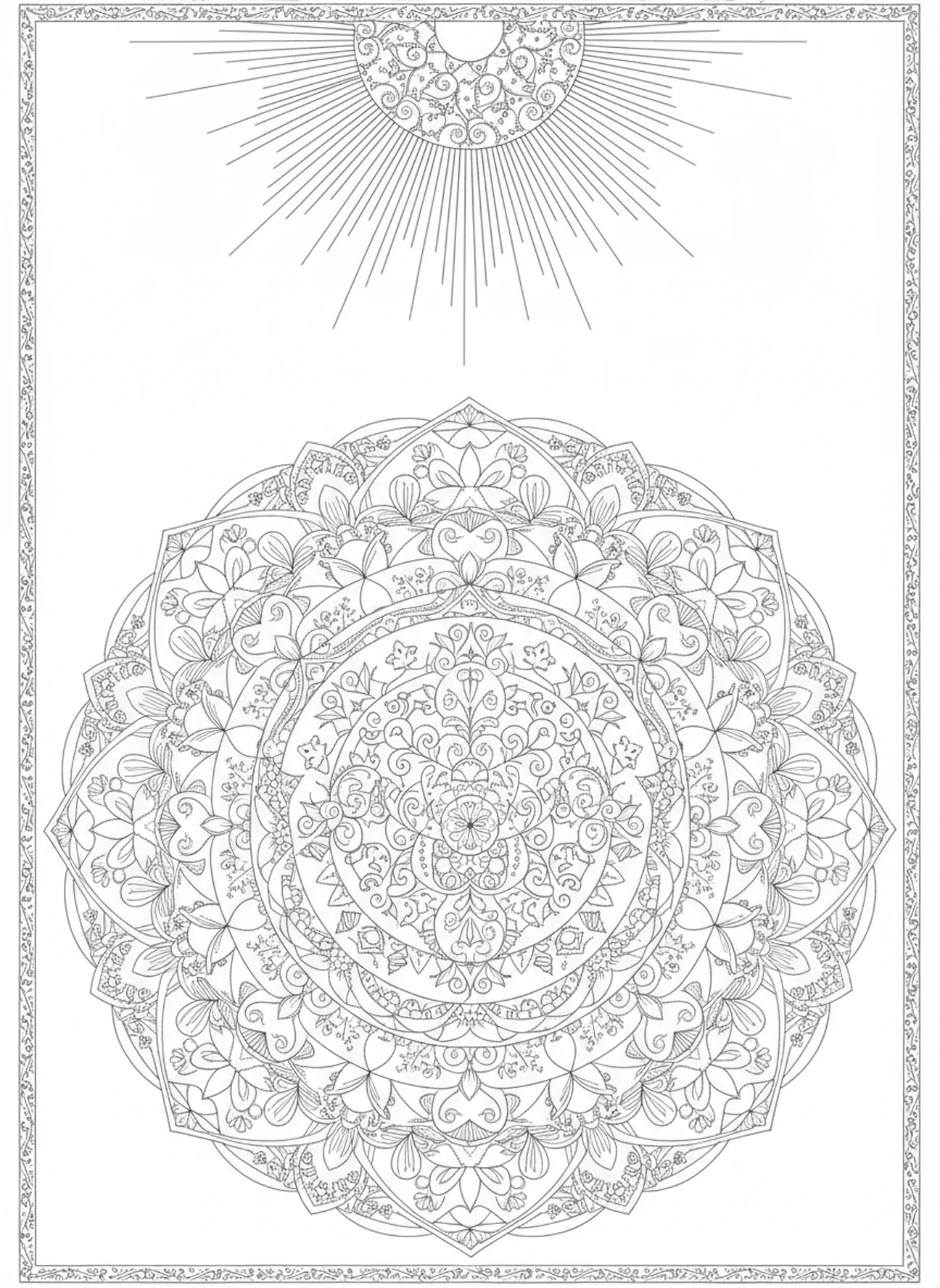 Lumière radieuse symbolisant la grâce, page à colorier de l'Acte de Contrition pour adultes dans un style de journal biblique