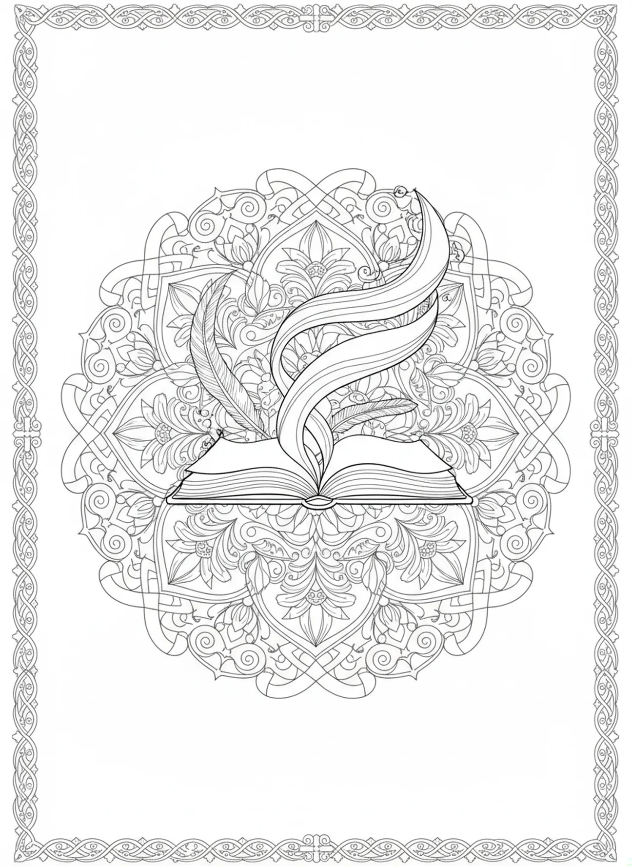 Livre ouvert symbolisant le renouveau, page à colorier de l'Acte de Contrition pour adultes dans un style de journal biblique