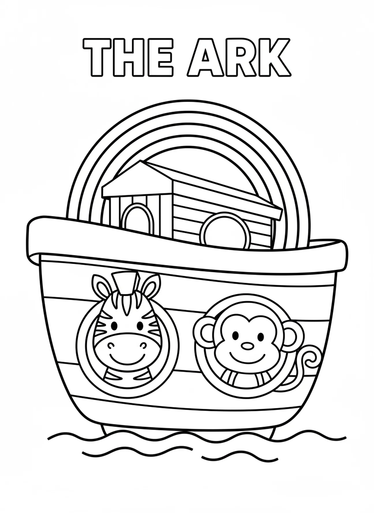 Cebra y mono asomándose, página para colorear de la Oración de Buenas Noches Ahora Yo Me Acuesto para niños en edad preescolar de 3 a 5 años