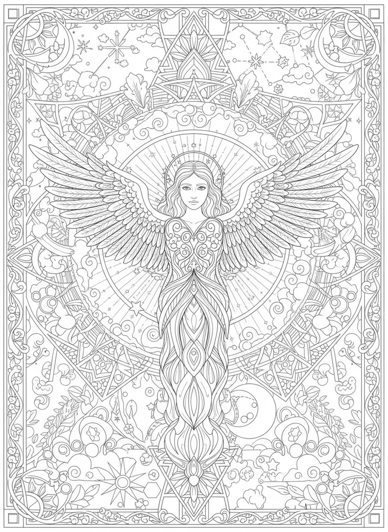 Engelsfigur, Ehre sei Gott Gebet Ausmalbild für Erwachsene im Bibel-Journaling-Stil