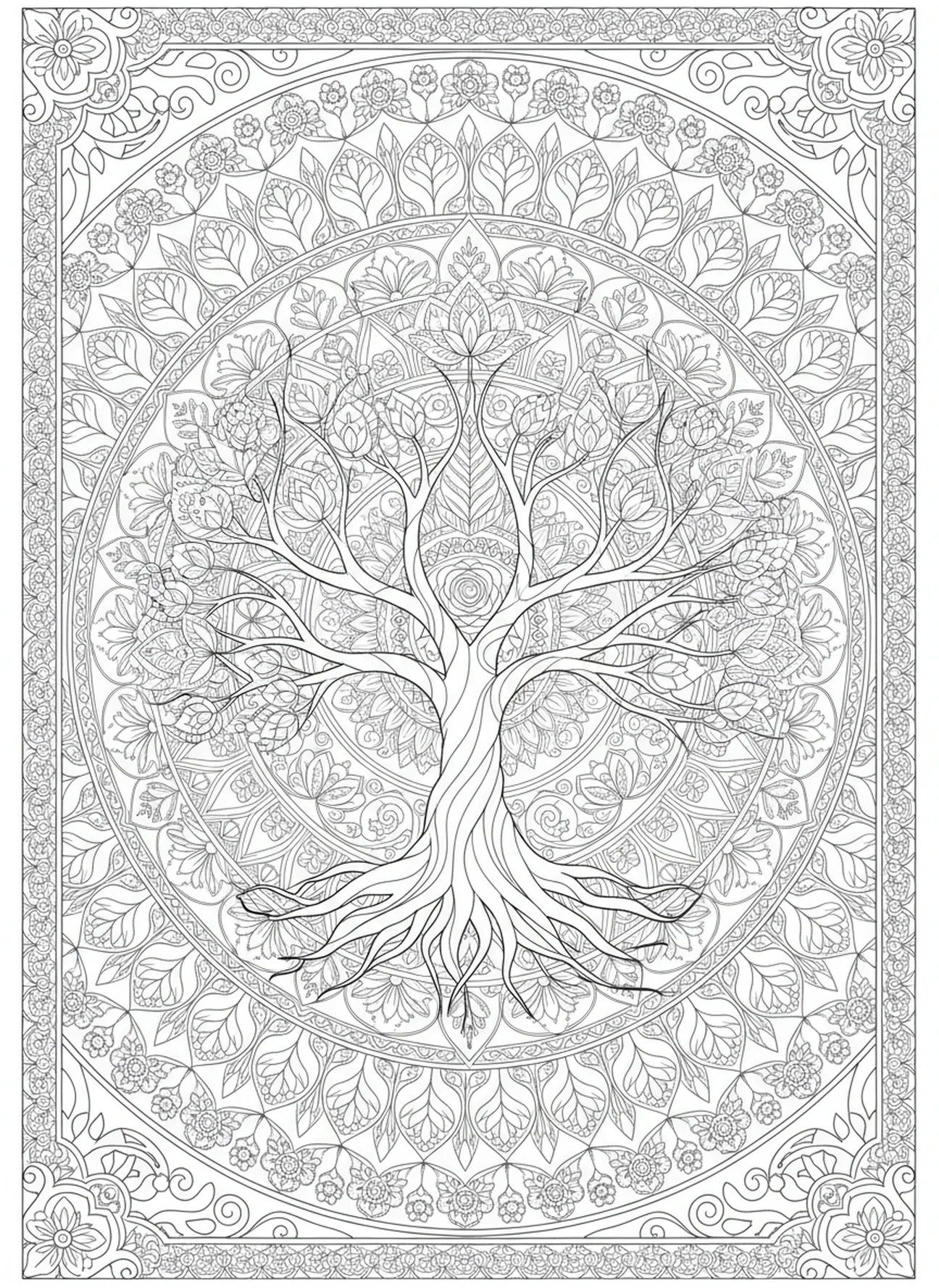 Baum des Lebens, Ehre sei Gott Gebet Ausmalbild für Erwachsene im Bibel-Journaling-Stil