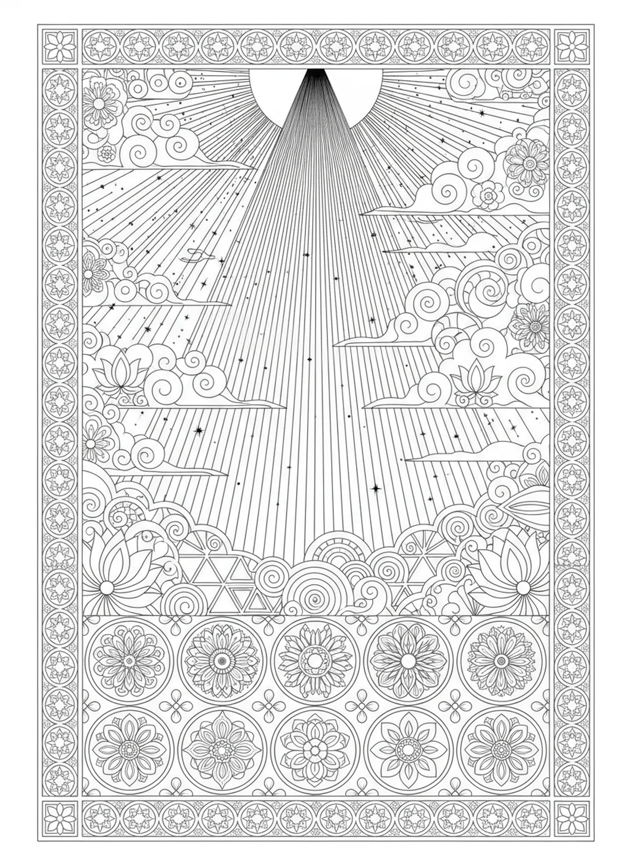 Rayo de luz radiante, página para colorear de la oración del Ave María estilo journaling bíblico para adultos
