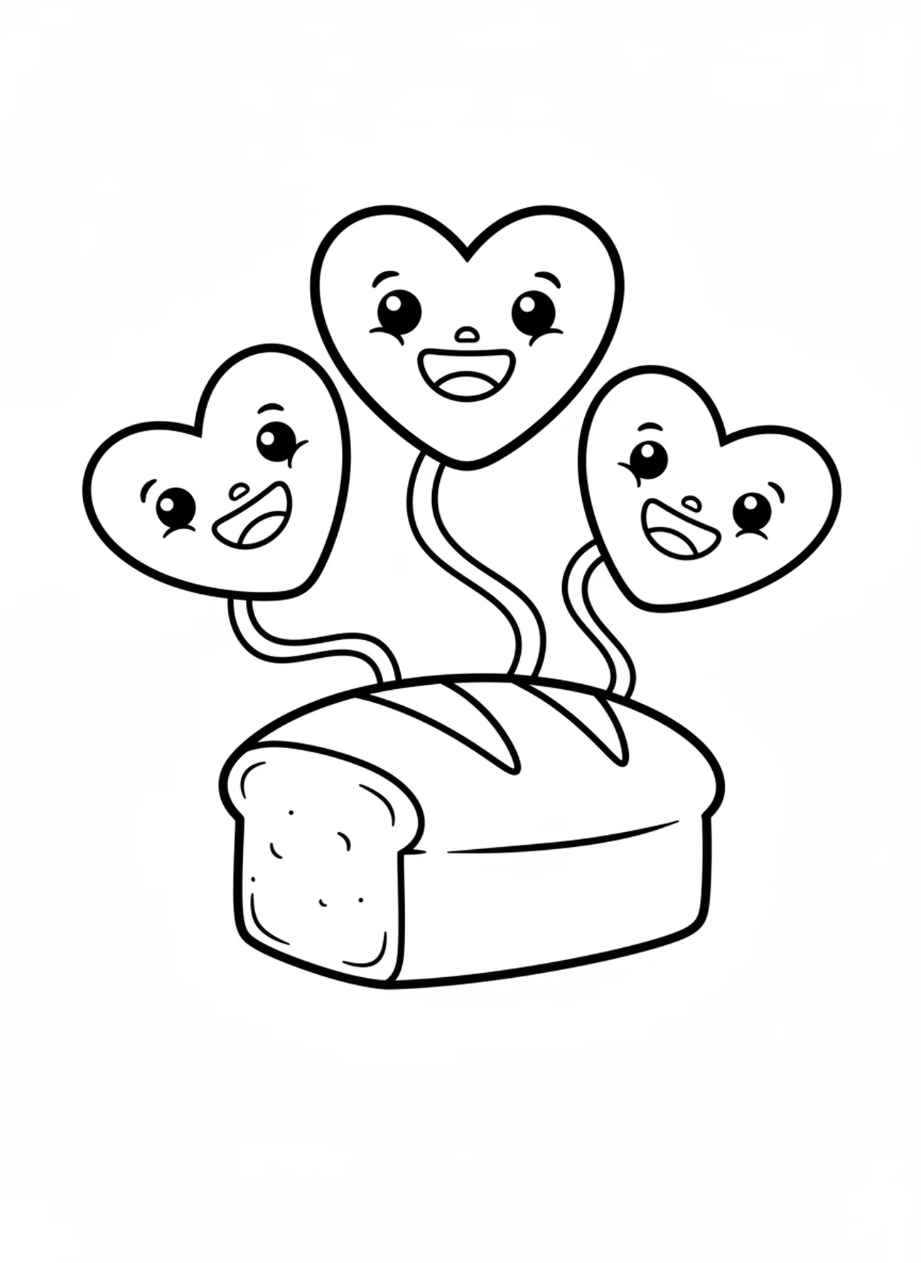 Drei lächelnde Herzen, Ausmalbild des Vaterunsers mit dem täglichen Brot für Vorschulkinder im Alter von 3-5 Jahren