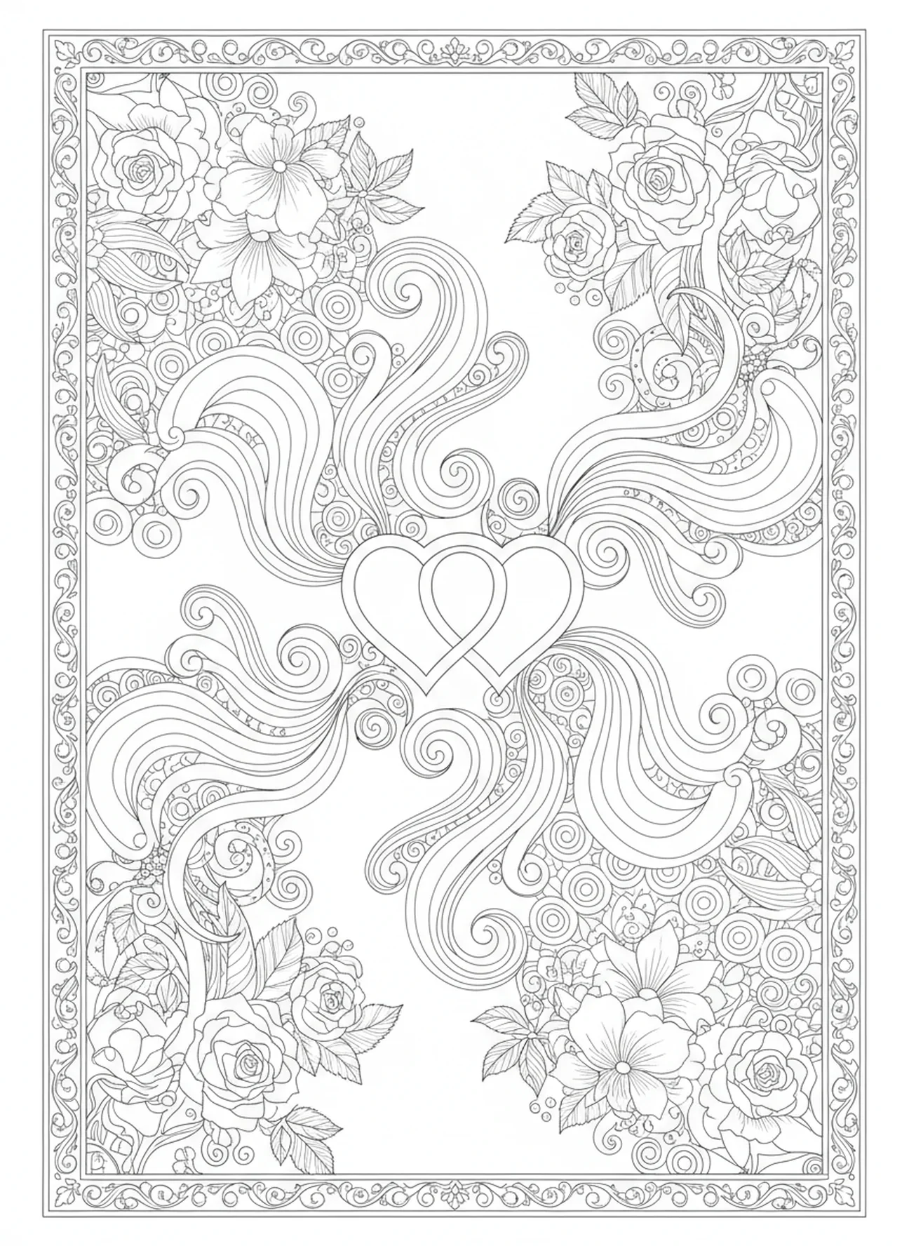Corazones entrelazados abiertos, página para colorear del Padre Nuestro Perdona Deudas en estilo de journaling bíblico para adultos.