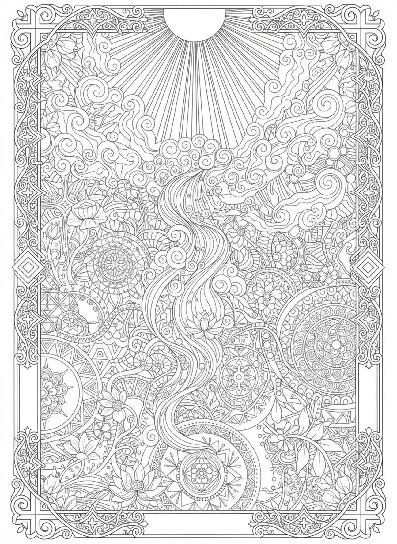 Luz celestial, página para colorir do Pai Nosso em estilo de journaling bíblico para adultos