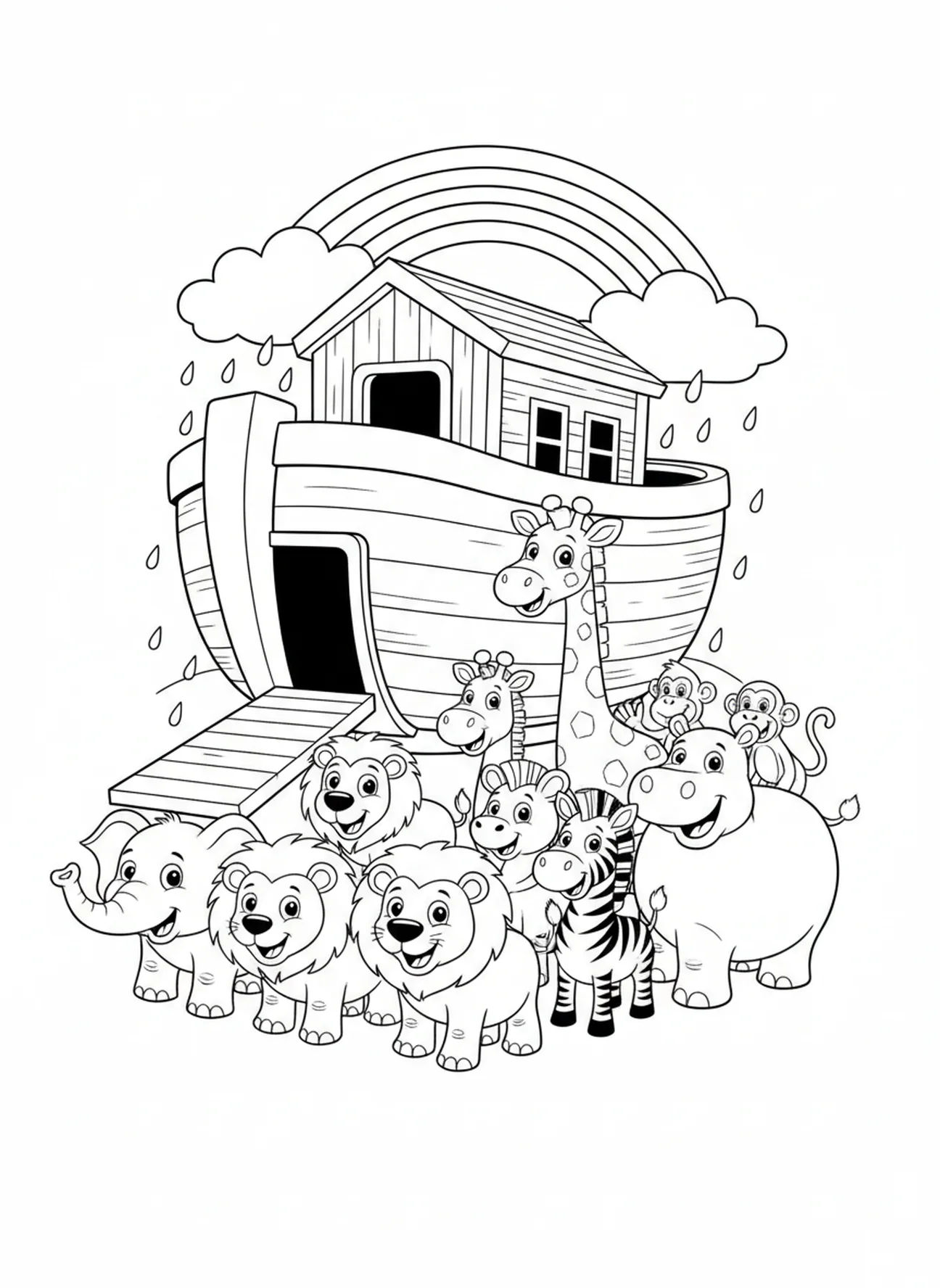 Cartoon dieren verzamelen, Onze Vader Koninkrijk Kom kleurplaat voor kinderen van 5-10 jaar