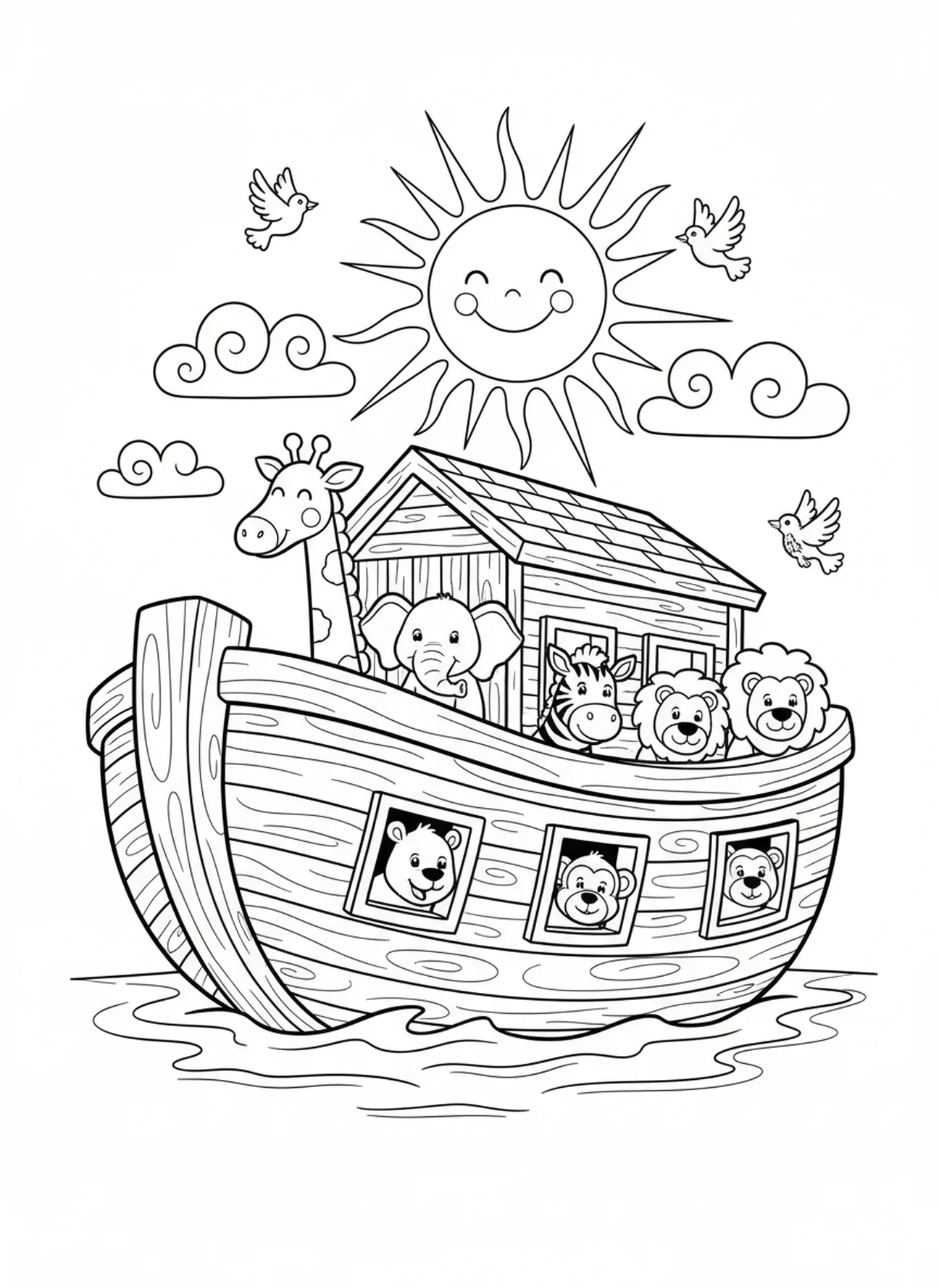 Houten ark die vaart, Onze Vader Koninkrijk Kom kleurplaat voor kinderen van 5-10 jaar