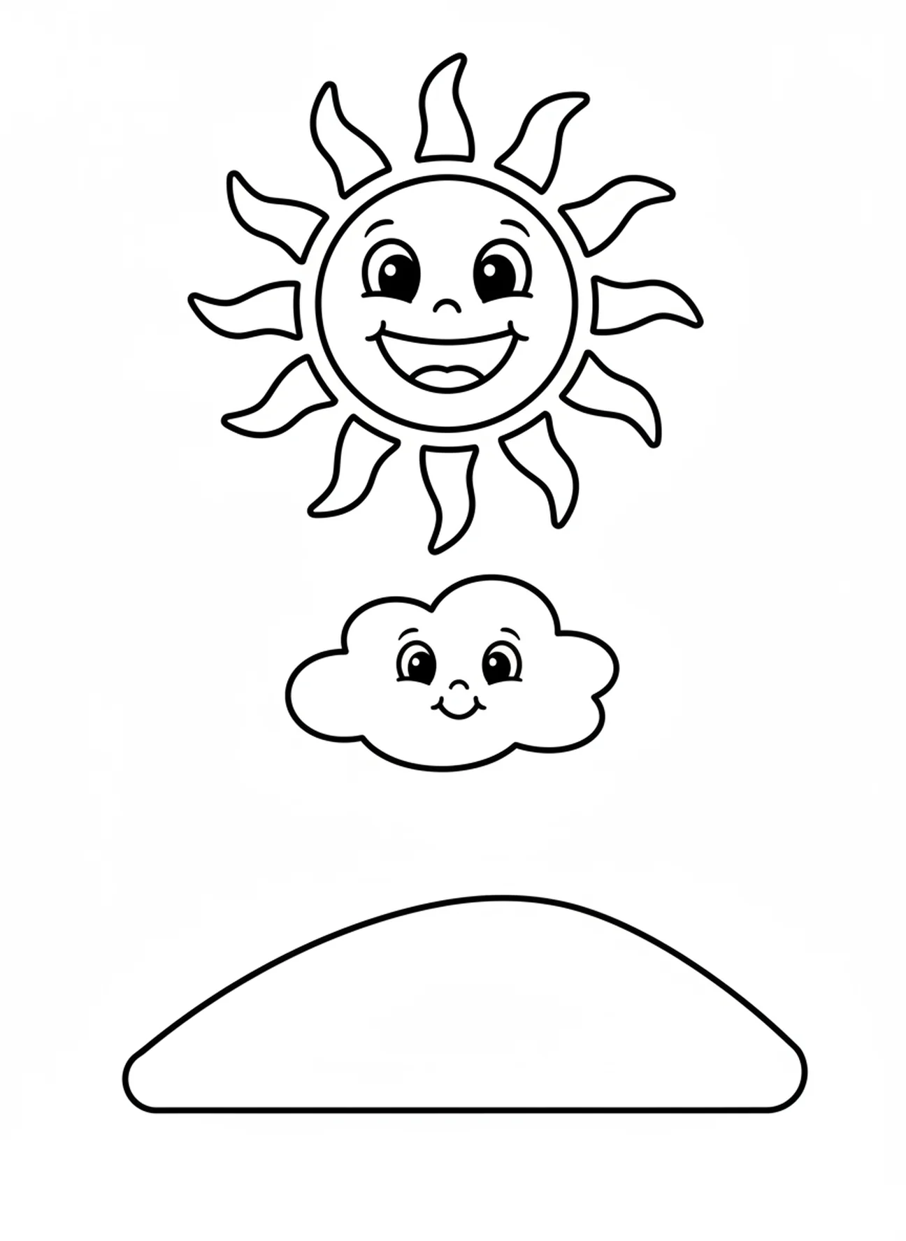 Sol radiante y sonriente brillando, página para colorear del Padre Nuestro para niños de 3 a 5 años