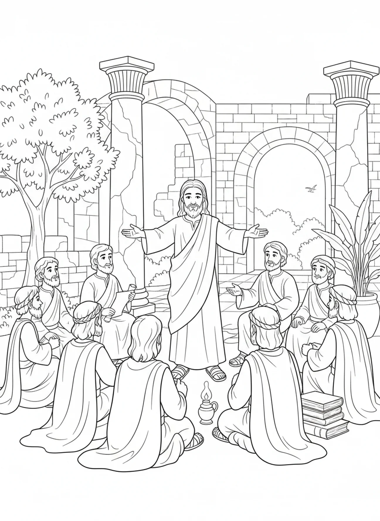 Jésus donnant la bénédiction finale, coloriage du Notre Père pour les enfants de l'École du dimanche âgés de 5 à 12 ans