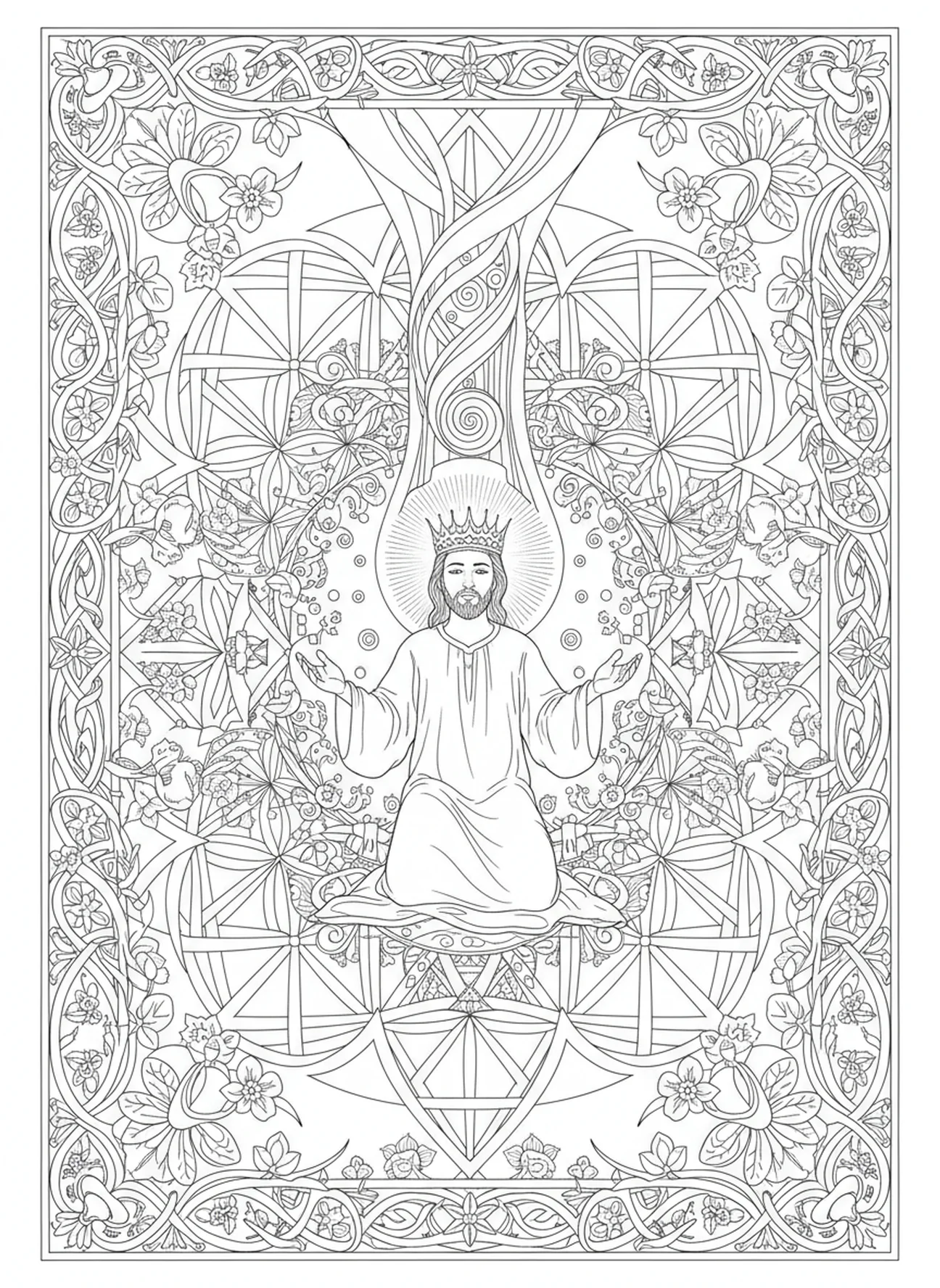 Jabez erhält den Segen, Ausmalbild zum Gebet von Jabez im Stil des Bibel-Journalings für Erwachsene