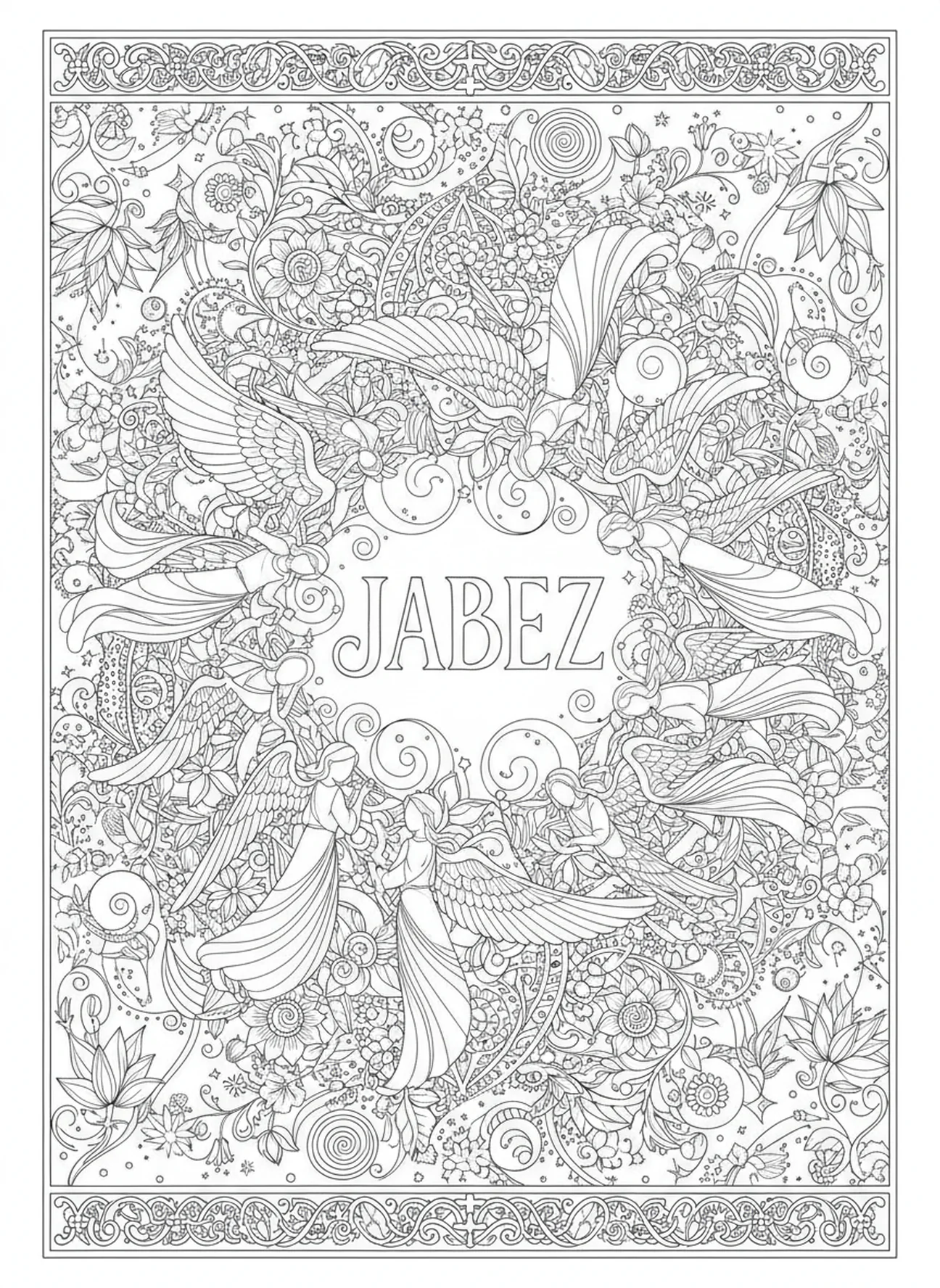 Jabez sucht göttlichen Schutz, Ausmalbild zum Gebet von Jabez im Stil des Bibeljournaling für Erwachsene