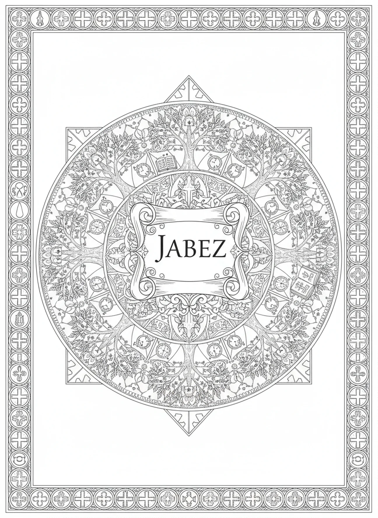 Rolle mit dem Namen Jabez, Ausmalbild zum Gebet von Jabez im Stil des Bibeljournaling für Erwachsene