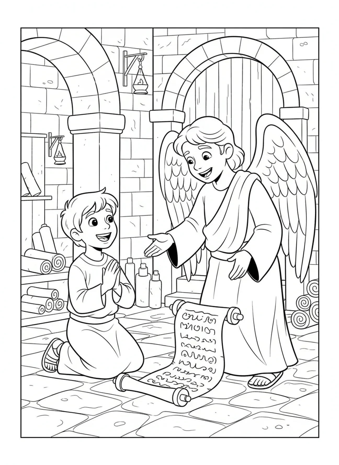 Garçon priant avec gratitude, page à colorier Garçon Prieur pour les enfants de l'École du dimanche âgés de 5 à 12 ans.