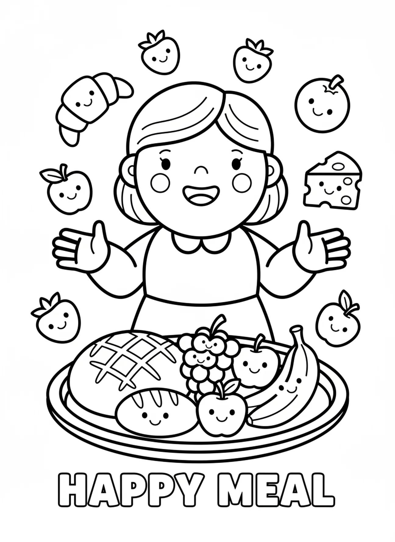 Adulto sorridente abençoando a comida, página de colorir sobre a Oração de Ação de Graças para crianças de 3 a 5 anos
