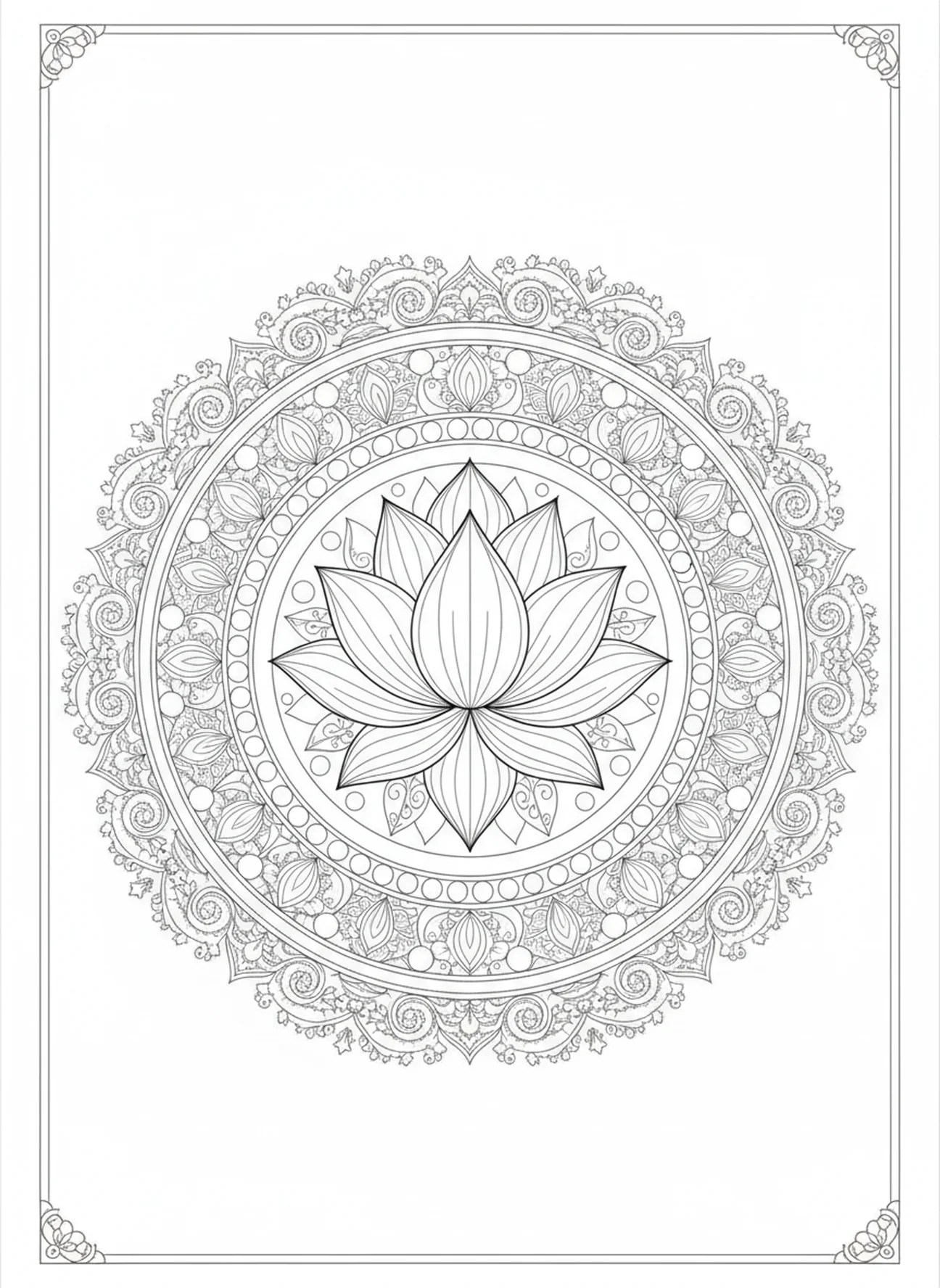 Flor de lótus em flor, página para colorir da Oração da Serenidade no estilo de journaling bíblico para adultos