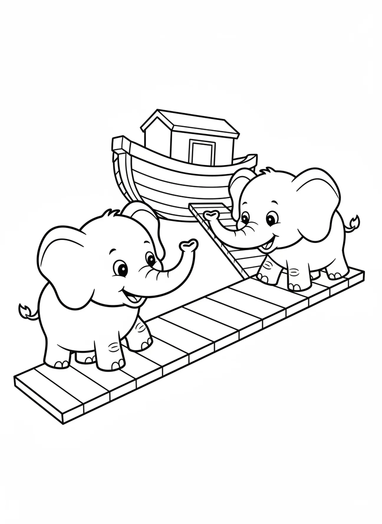 Paire d'éléphants joyeux, page à colorier Biblique arc-en-ciel pour les enfants d'âge préscolaire de 3 à 5 ans