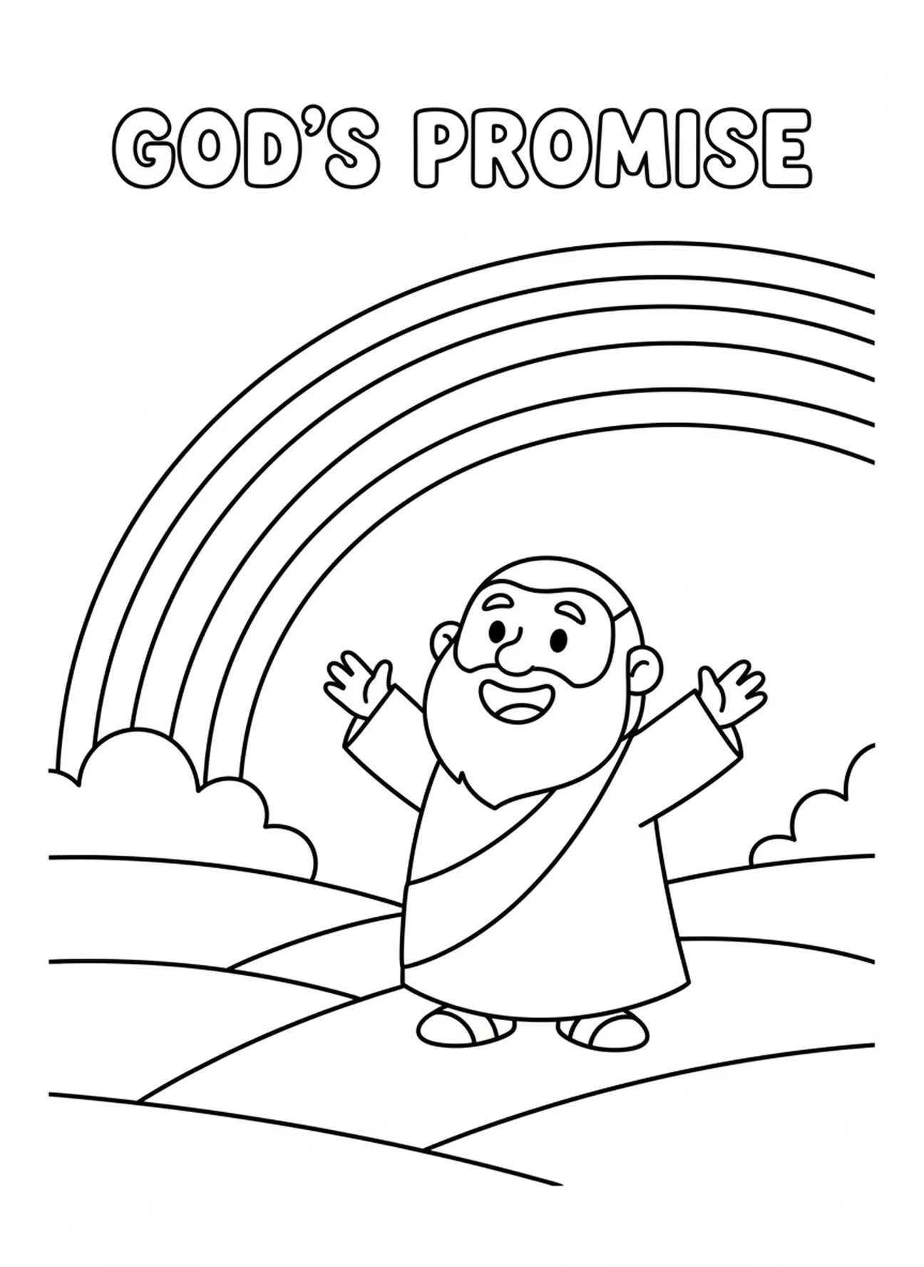 Arc-en-ciel éclatant, page à colorier Biblique sur l'arc-en-ciel pour les enfants d'âge préscolaire de 3 à 5 ans