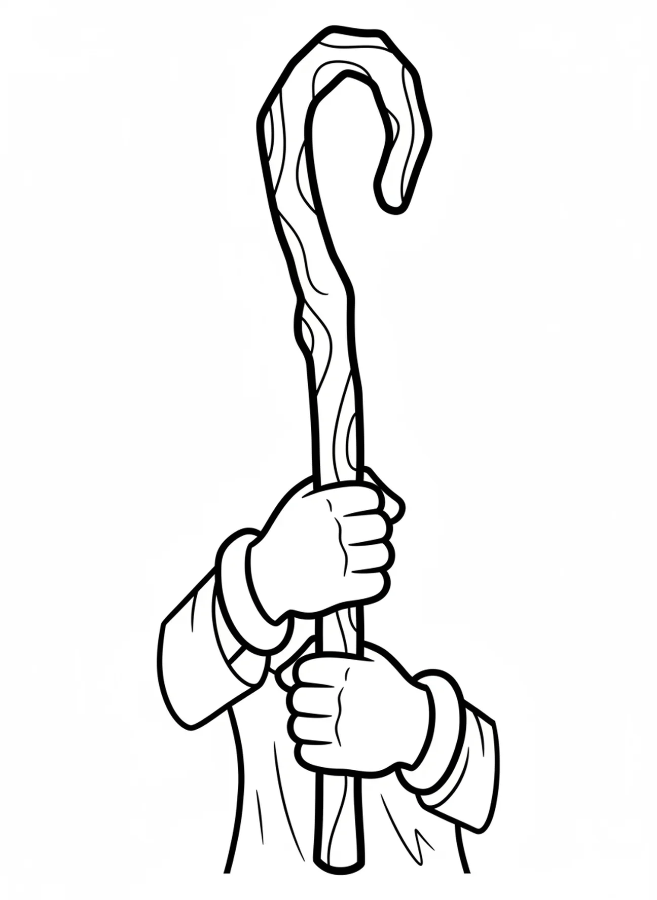 Grote staf vastgehouden door Mozes, Bijbel kleurplaat voor peuters van 2-3 jaar