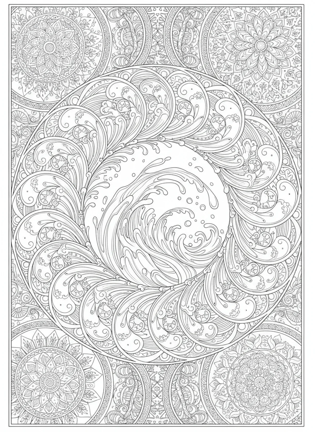 Água espirrando durante o batismo, página de colorir Batismo do Bebê no estilo de journaling bíblico para adultos.