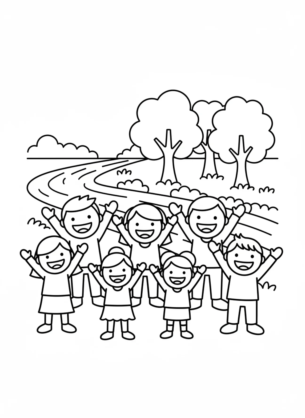 Lächelnde Menschen feiern, Tauf-Malvorlage für Vorschulkinder im Alter von 3-5 Jahren