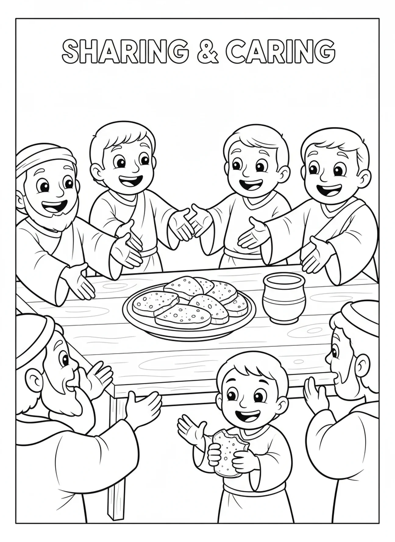 Pain et coupe, page à colorier sur l'Hôte de la Communion pour les enfants de 5 à 10 ans