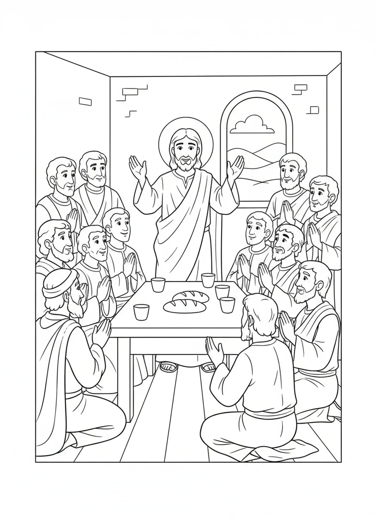 Jésus donnant sa bénédiction, page à colorier sur l'Hostie de la Communion pour les enfants de 5 à 10 ans