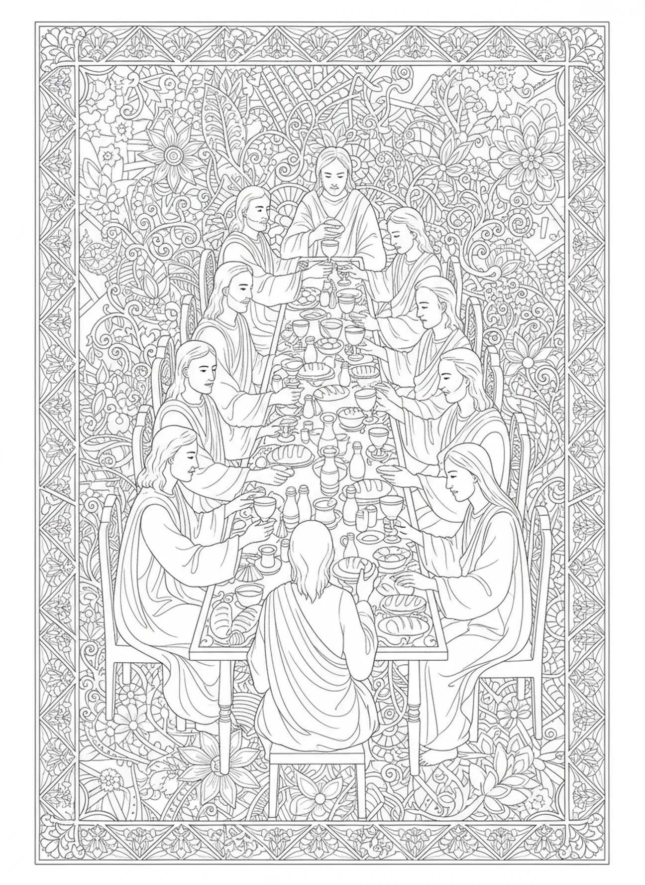 Jünger teilen, Eucharist Malvorlage für Erwachsene im Bibel-Journaling-Stil
