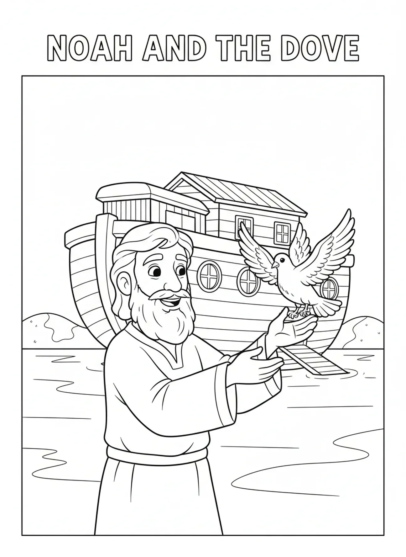 Noé libérant une colombe, page à colorier sur les Ordres Sacrés pour les enfants de 5 à 10 ans.