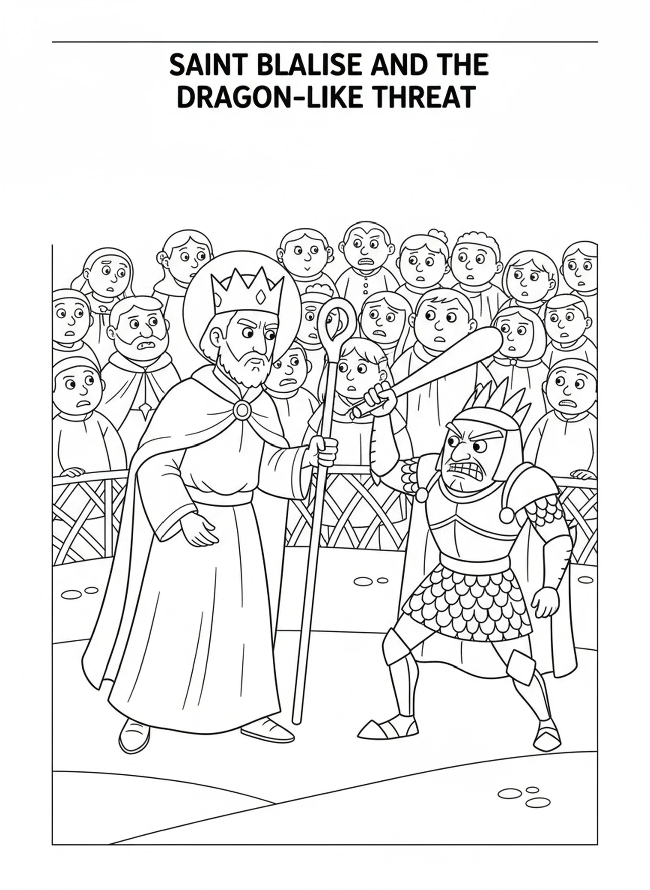 Saint Blaise se tenant courageusement, page à colorier Saint Blaise pour enfants de 5 à 10 ans