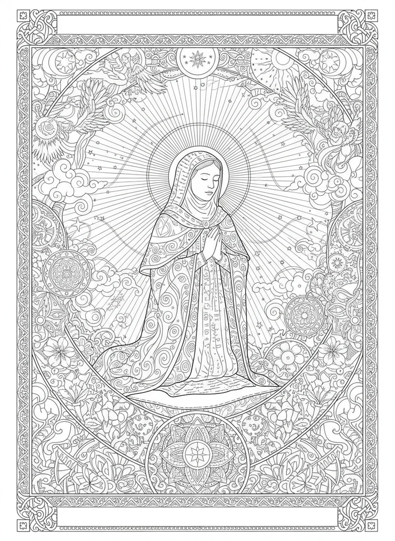 La vision divine de Sainte Brigitte, page à colorier de Sainte Brigitte pour le style de journal biblique pour adultes