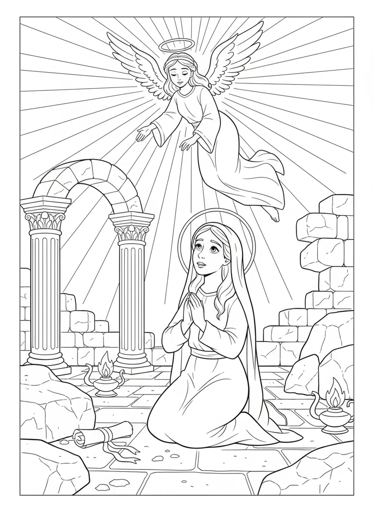 Sainte Brigitte recevant une vision céleste, page à colorier Sainte Brigitte pour les enfants de l'École du dimanche âgés de 5 à 12 ans