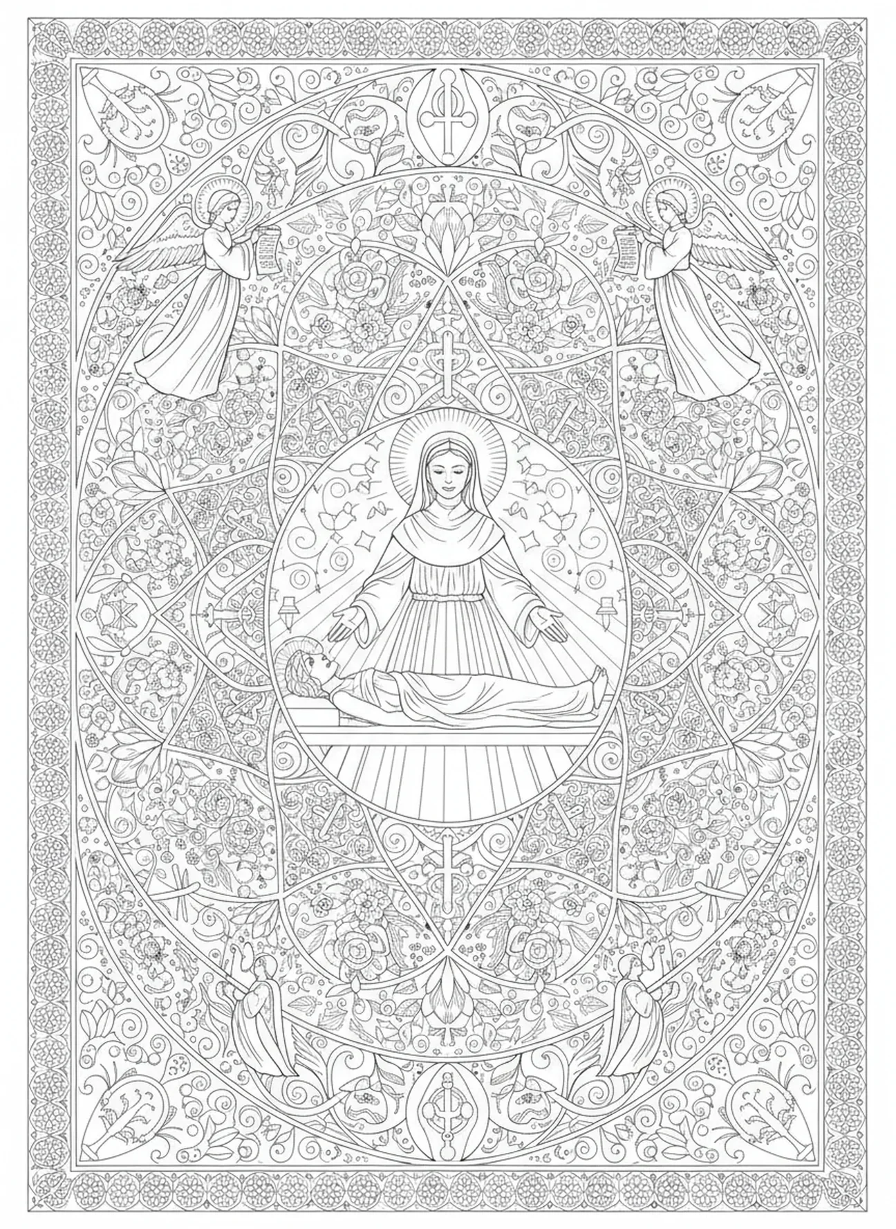 Sainte Claire réalisant un miracle de guérison, page à colorier Sainte Claire pour le journal biblique pour adultes