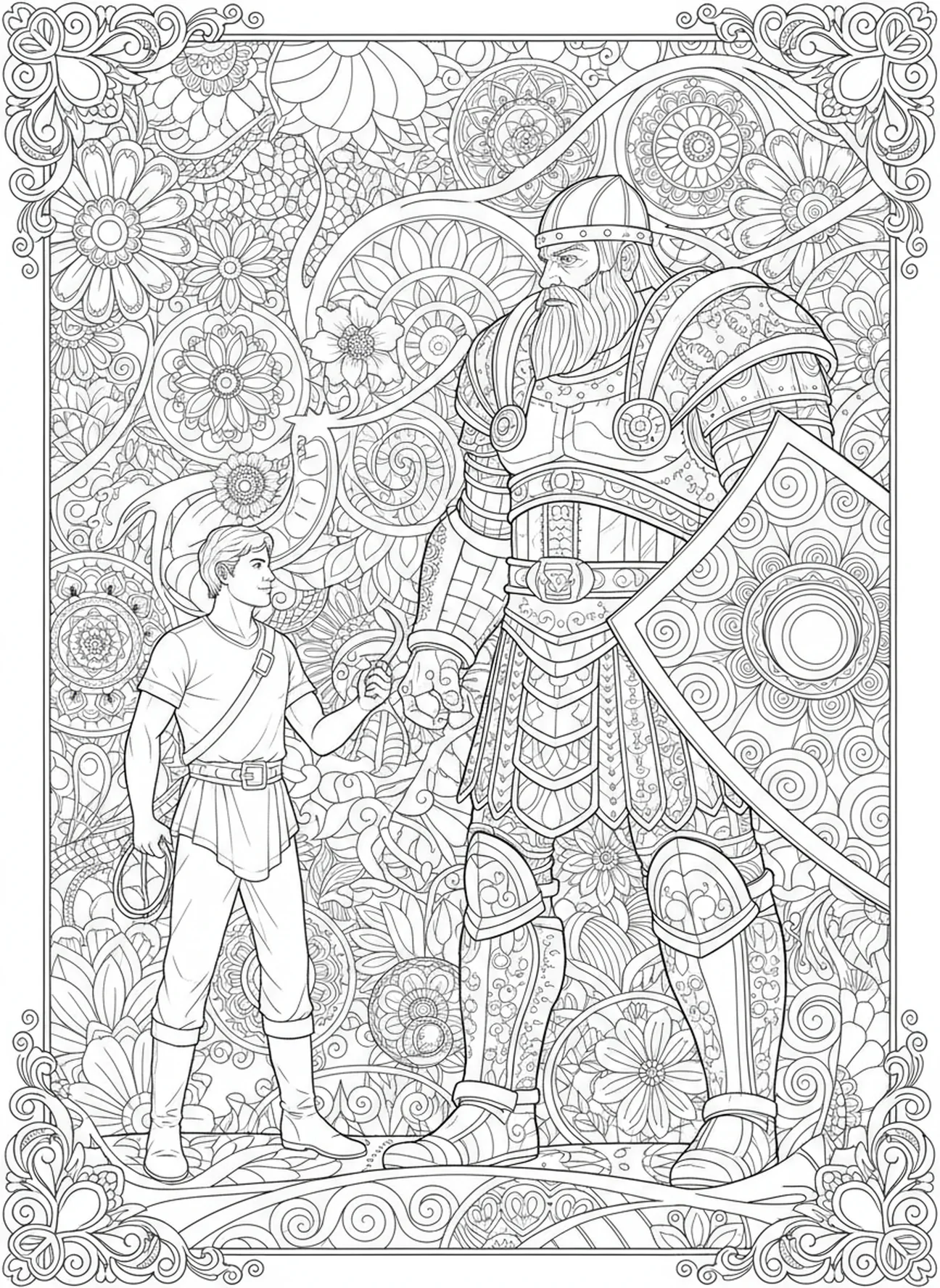 David face à Goliath, page à colorier de Saint David du Pays de Galles pour le journal biblique pour adultes