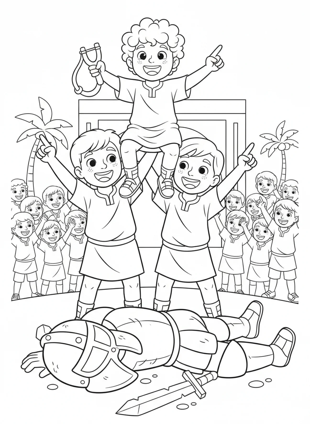 Davi recebendo elogios, página para colorir de São Davi de Gales para crianças de 5 a 10 anos