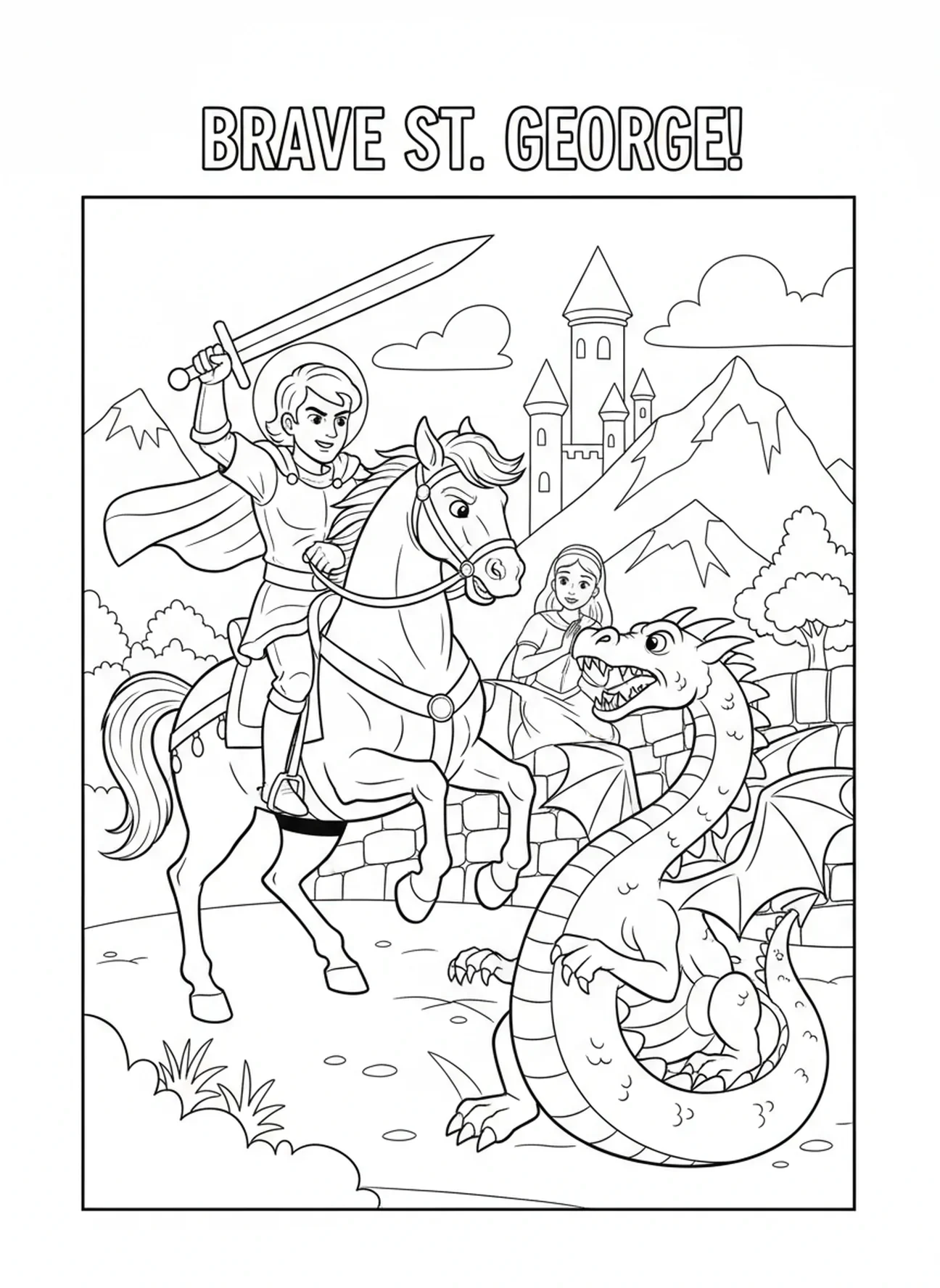 Saint Georges à cheval, page à colorier Saint Georges pour enfants de 5 à 10 ans